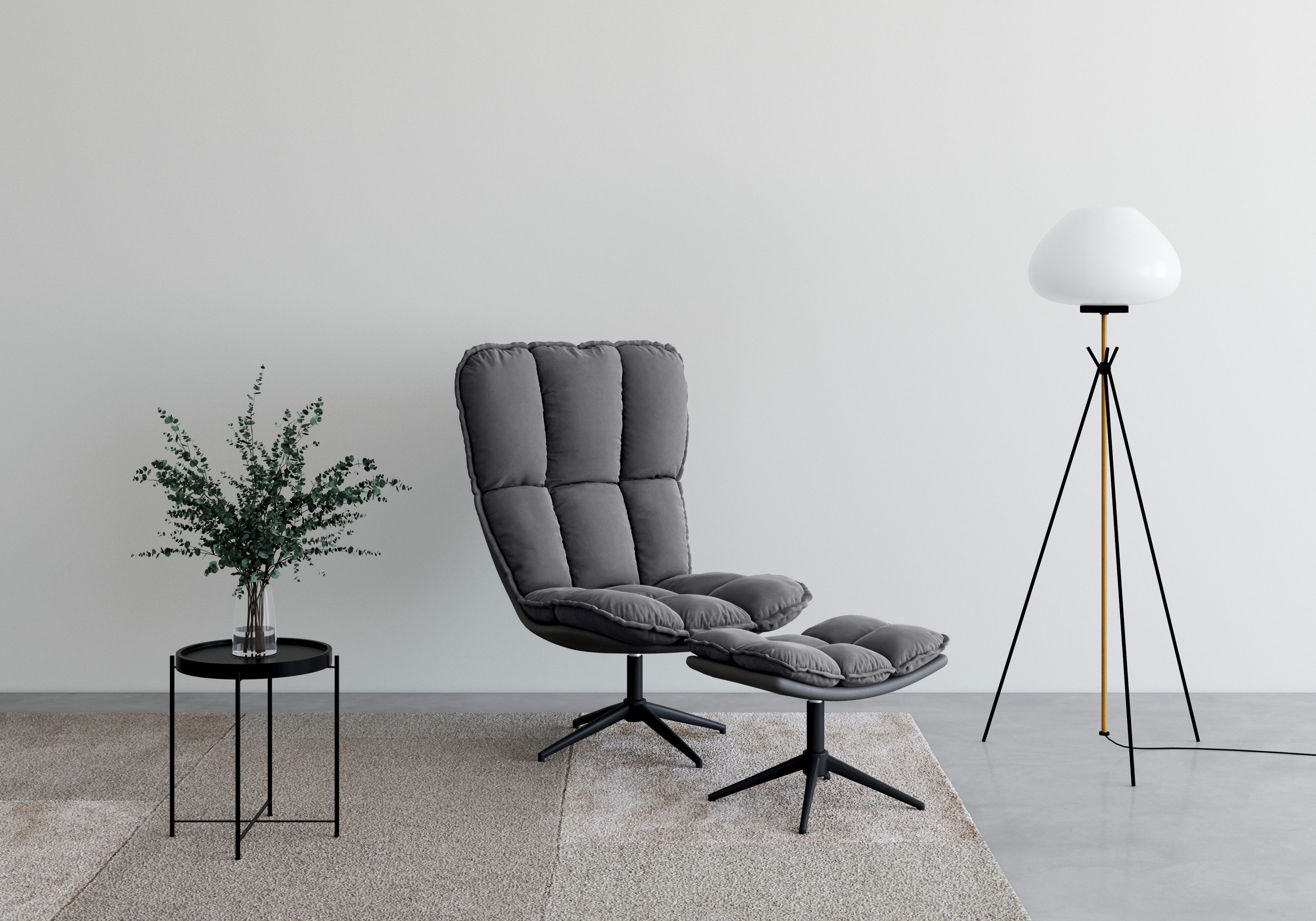 Guido Maria Kretschmer Home&Living Draaibare fauteuil Seet, gestoffeerde fauteuil met voetenbank, 360° draaibaar, fauteuil incl. poef/voetenbank (2 stuks)