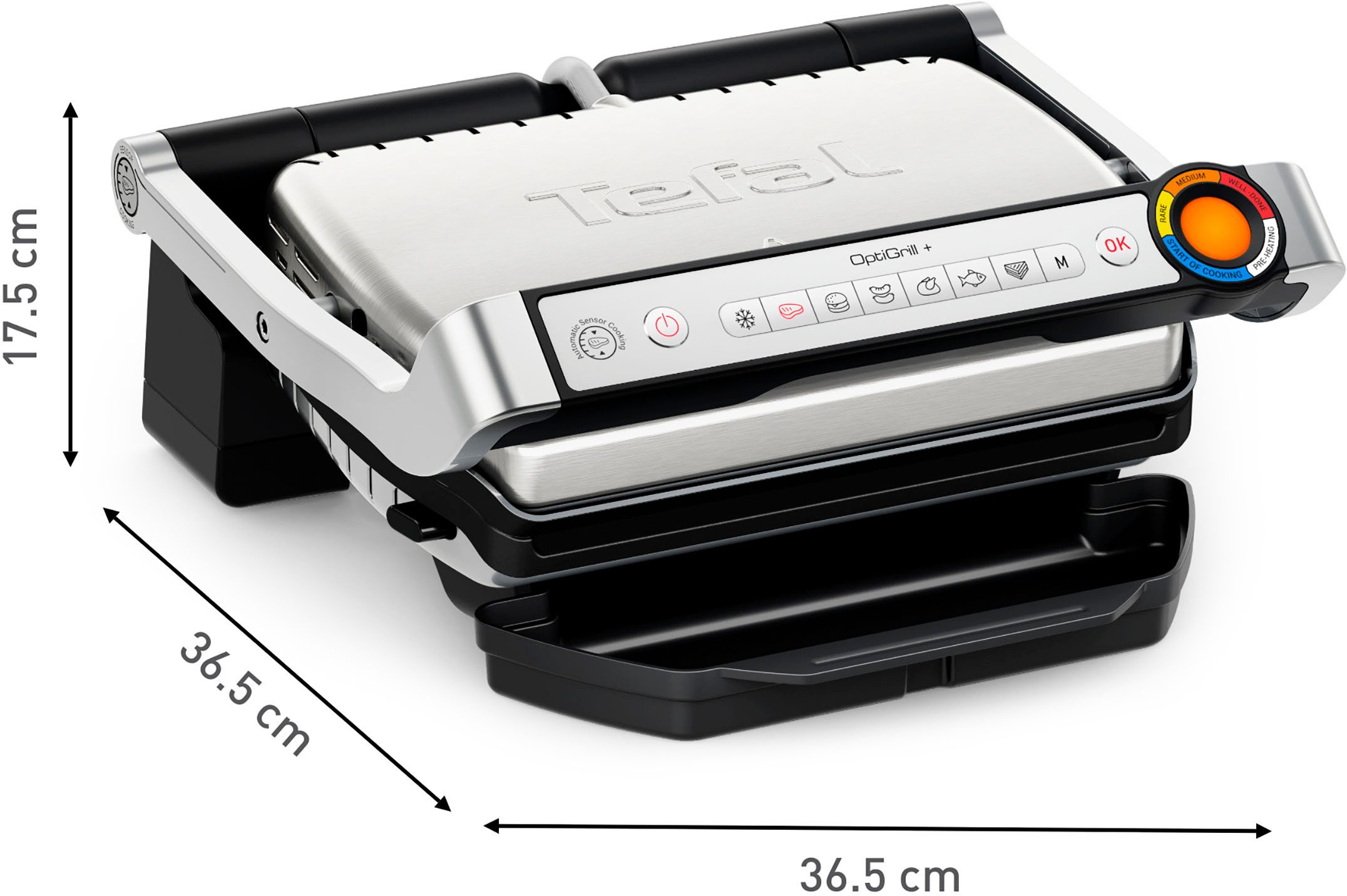 Tefal Contactgrill GC717D OptiGrill+ vernieuwde kookniveau-indicator, 6 automatische programma's, inclusief receptenboek
