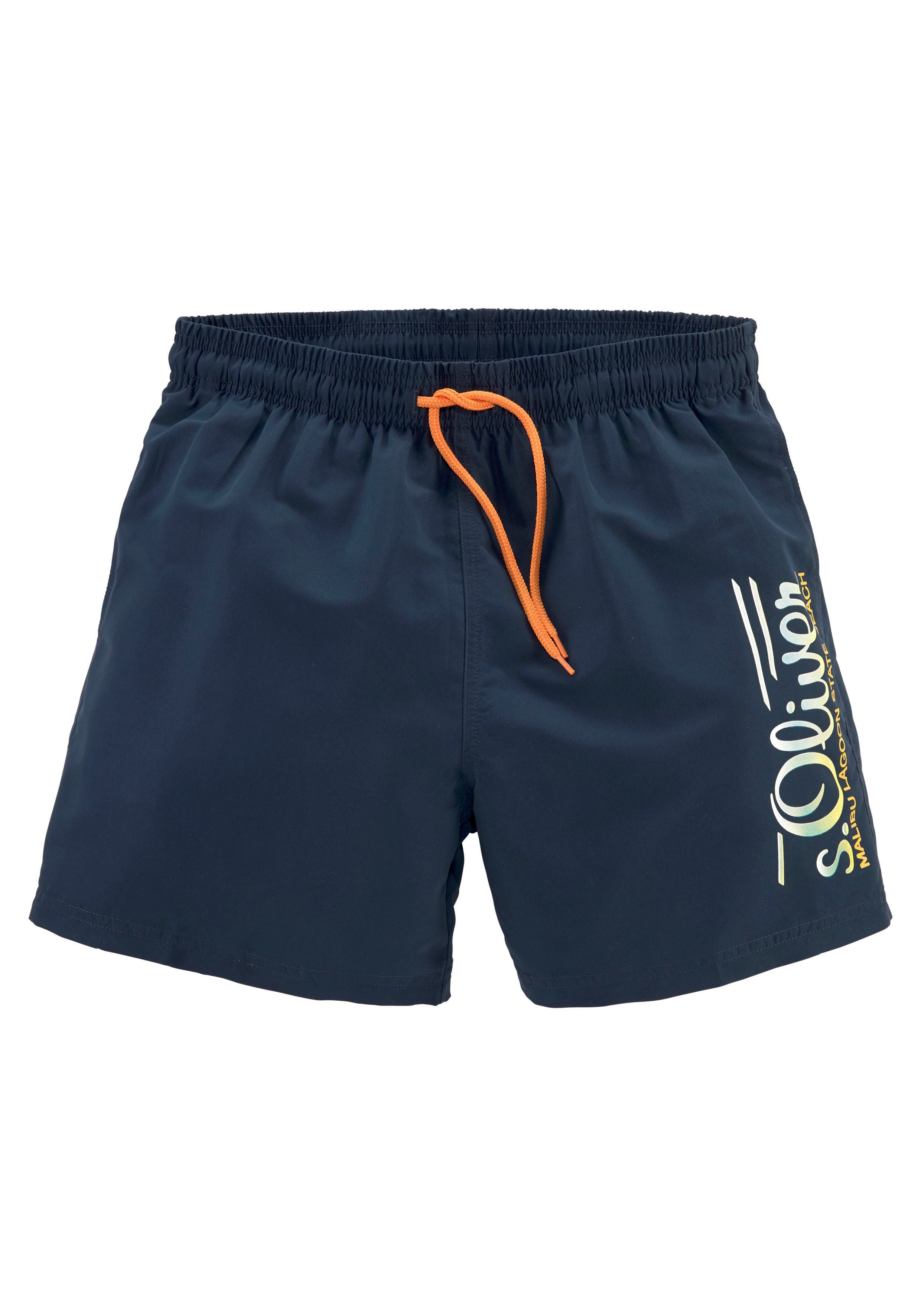 s.Oliver RED LABEL Beachwear Zwemshort met logoprint en contrastkleurige details