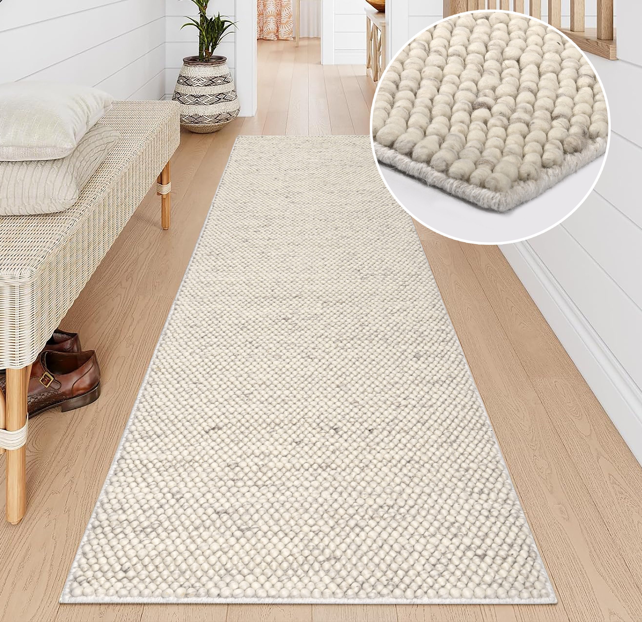 my home Loper Wolly, handgeweven, handgeweven tapijt lopers beige