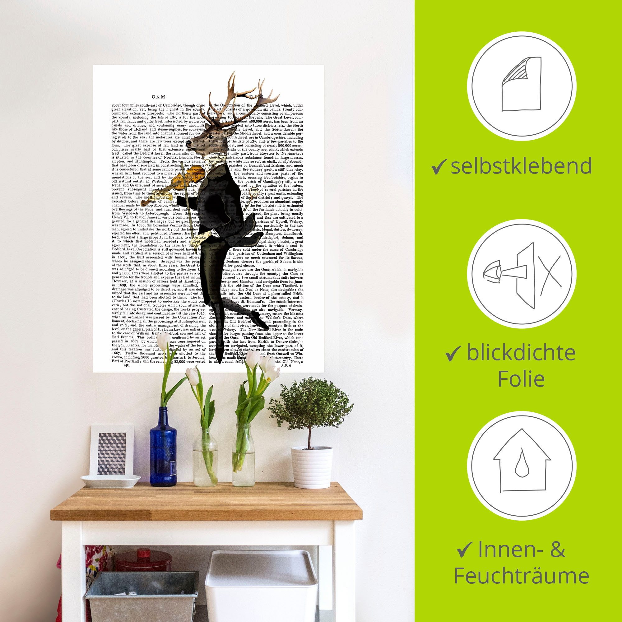 Artland Artprint Dansend hert met viool als artprint op linnen, poster, muursticker in verschillende maten