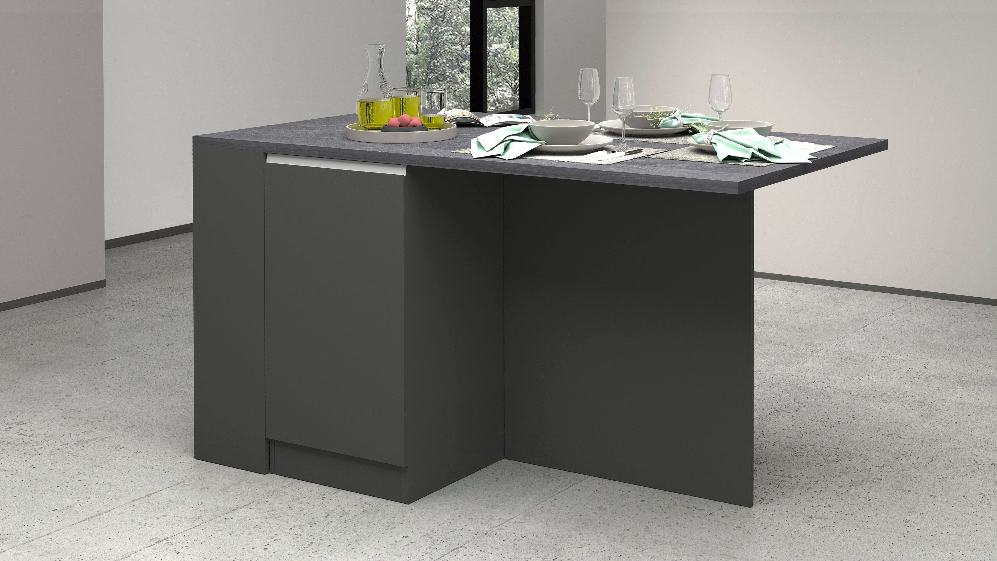 Kochstation Kookeiland KS-Sole Breedte 160 cm, 2 deuren, 4 open vakken