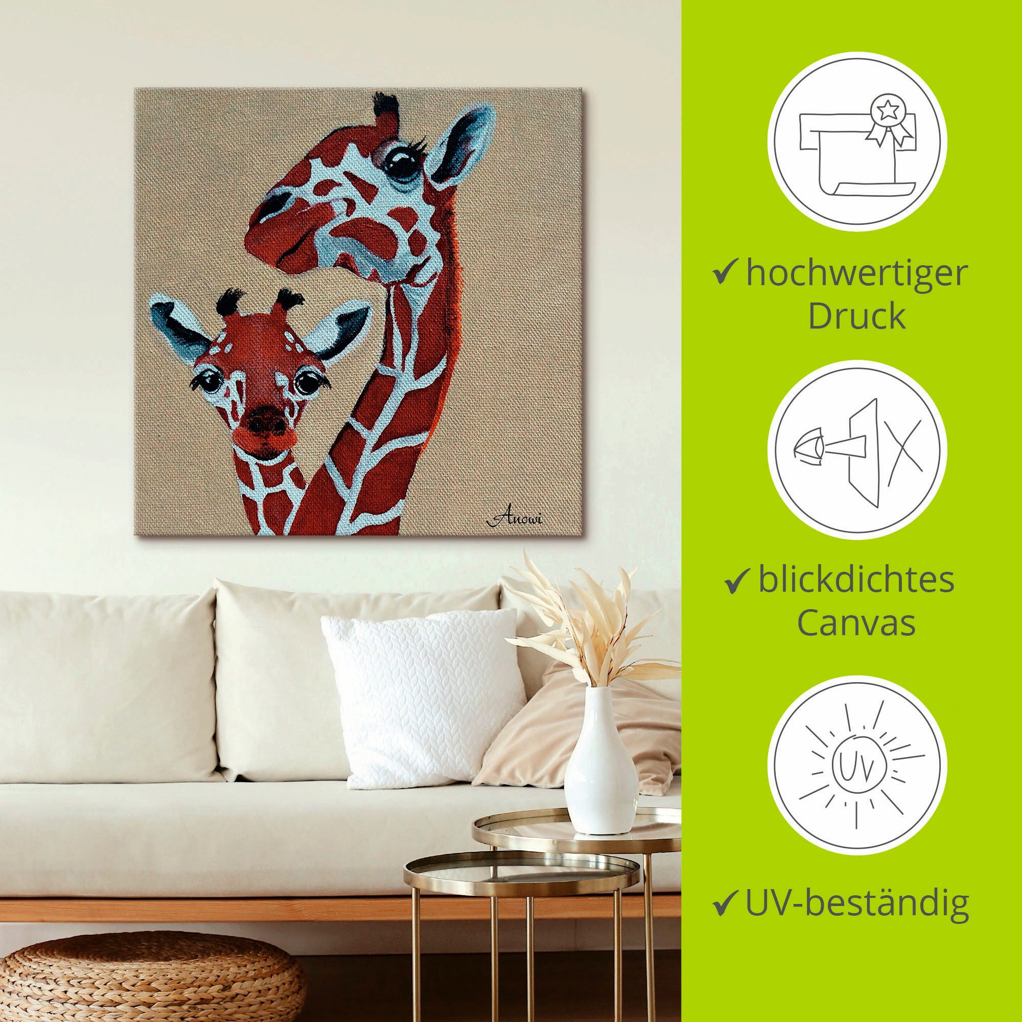 Artland Artprint op linnen Giraffen gespannen op een spieraam