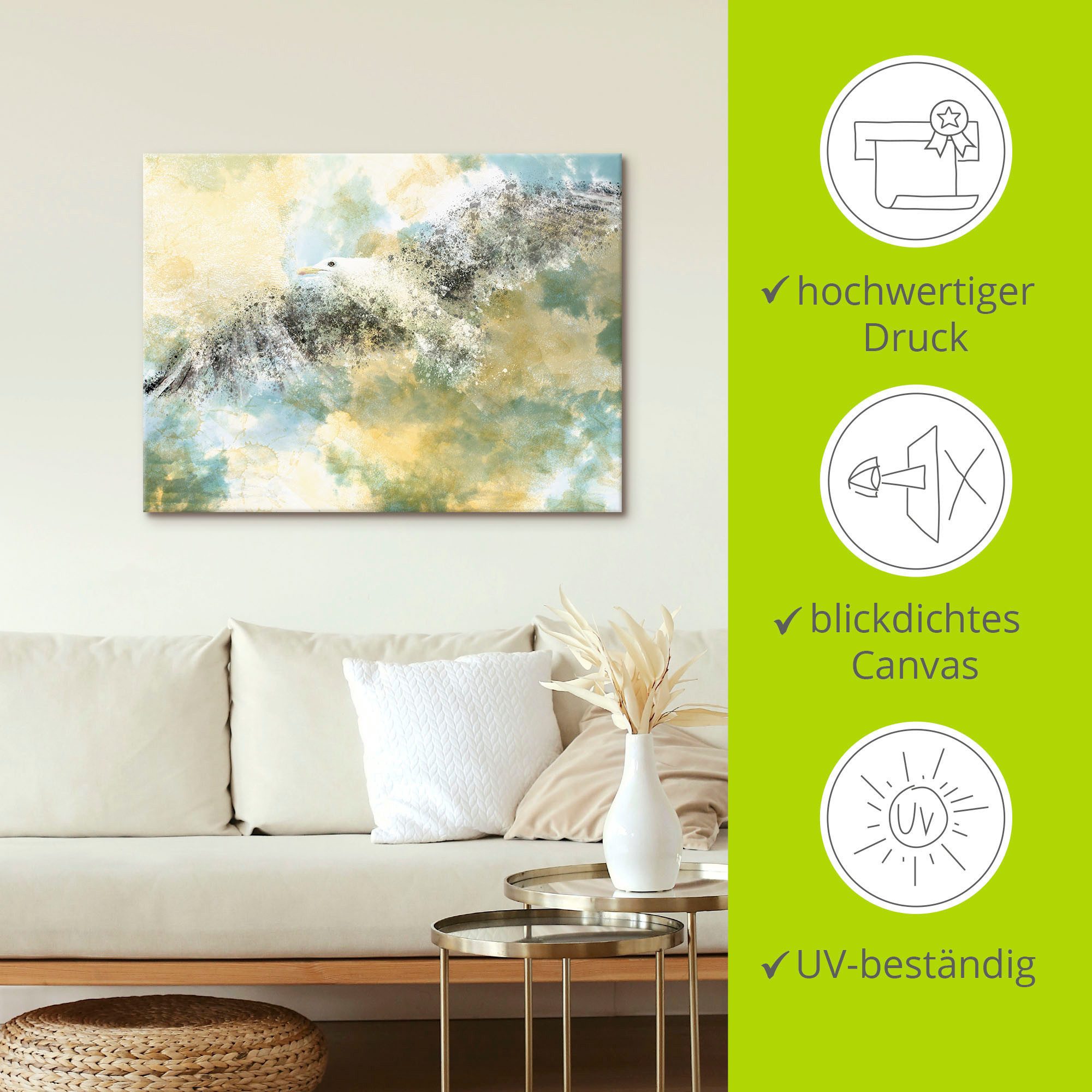 Artland Artprint Verdwijnende meeuw als artprint van aluminium, artprint voor buiten, artprint op linnen in verschillende maten