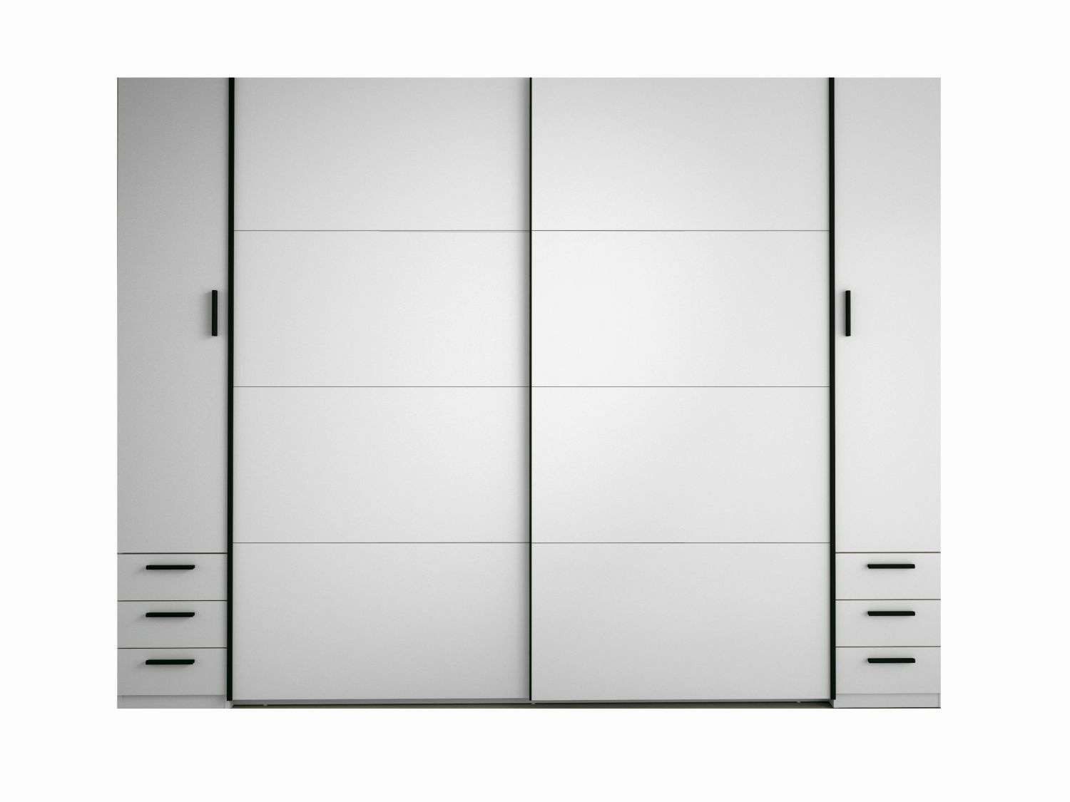 INOSIGN Kledingkast Antioch met 10 planken en 2 kledingstangen, zwarte handgrepen Garderobe met 2 schuifdeuren en 2 draaideuren, B/H/D 270/207/61 cm
