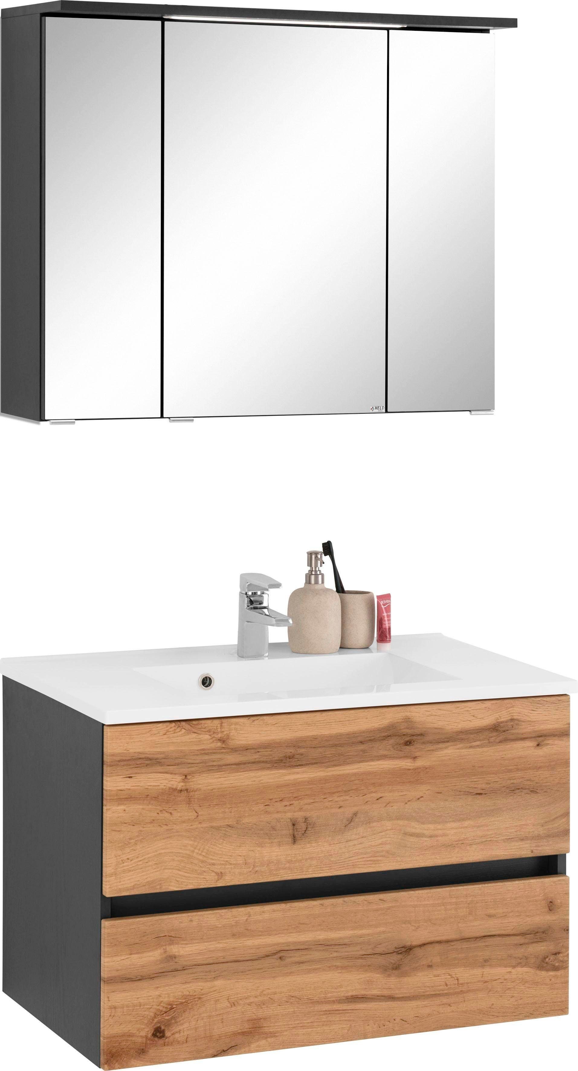 welltime Badkamerserie Lucca Breedte 80 cm, met directe ledverlichting (2-delig) badmeubelsets grijs