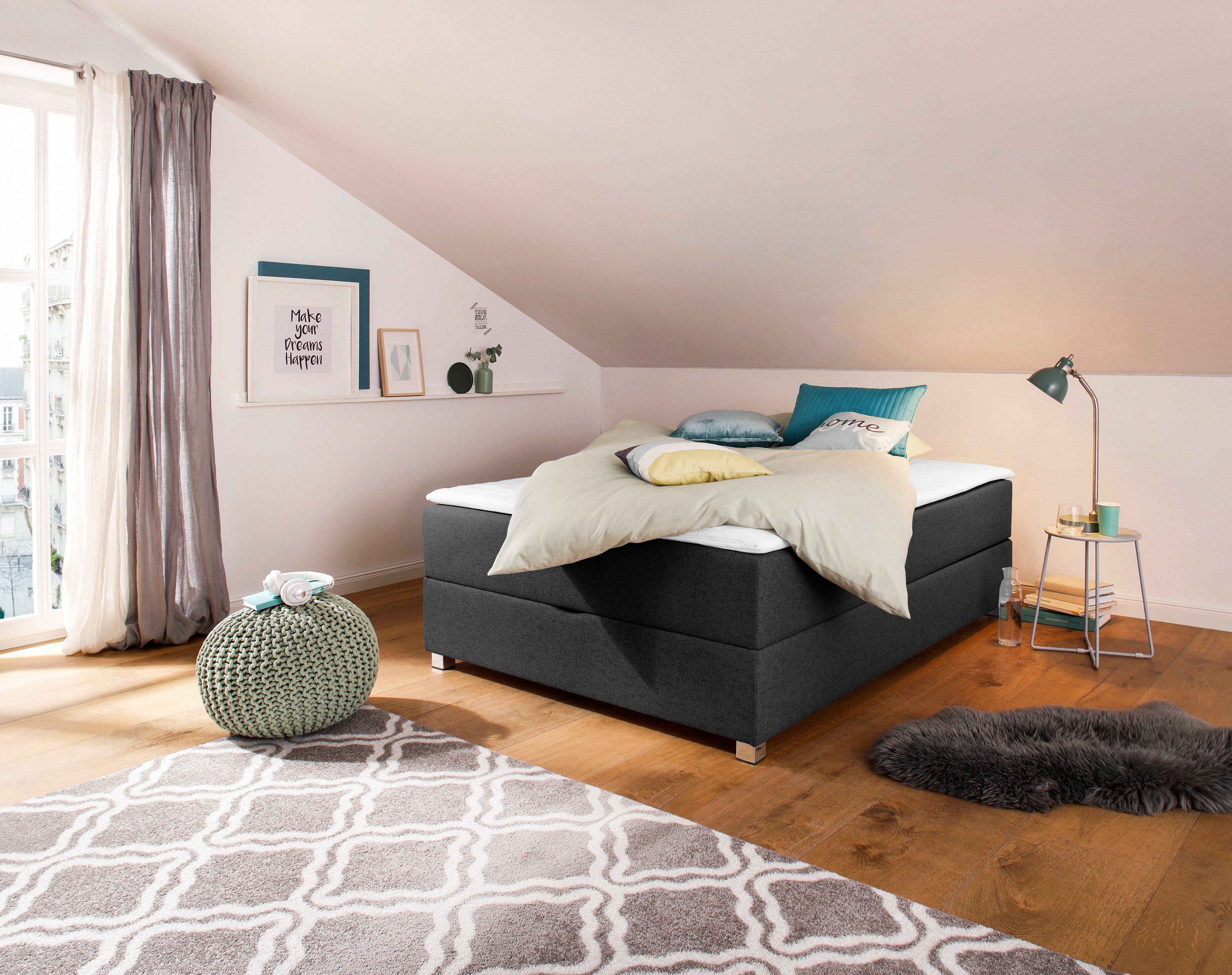 INOSIGN Boxspring Alexis zonder hoofdbord - ideaal voor ruimtes met schuine plafonds, in 4 breedten