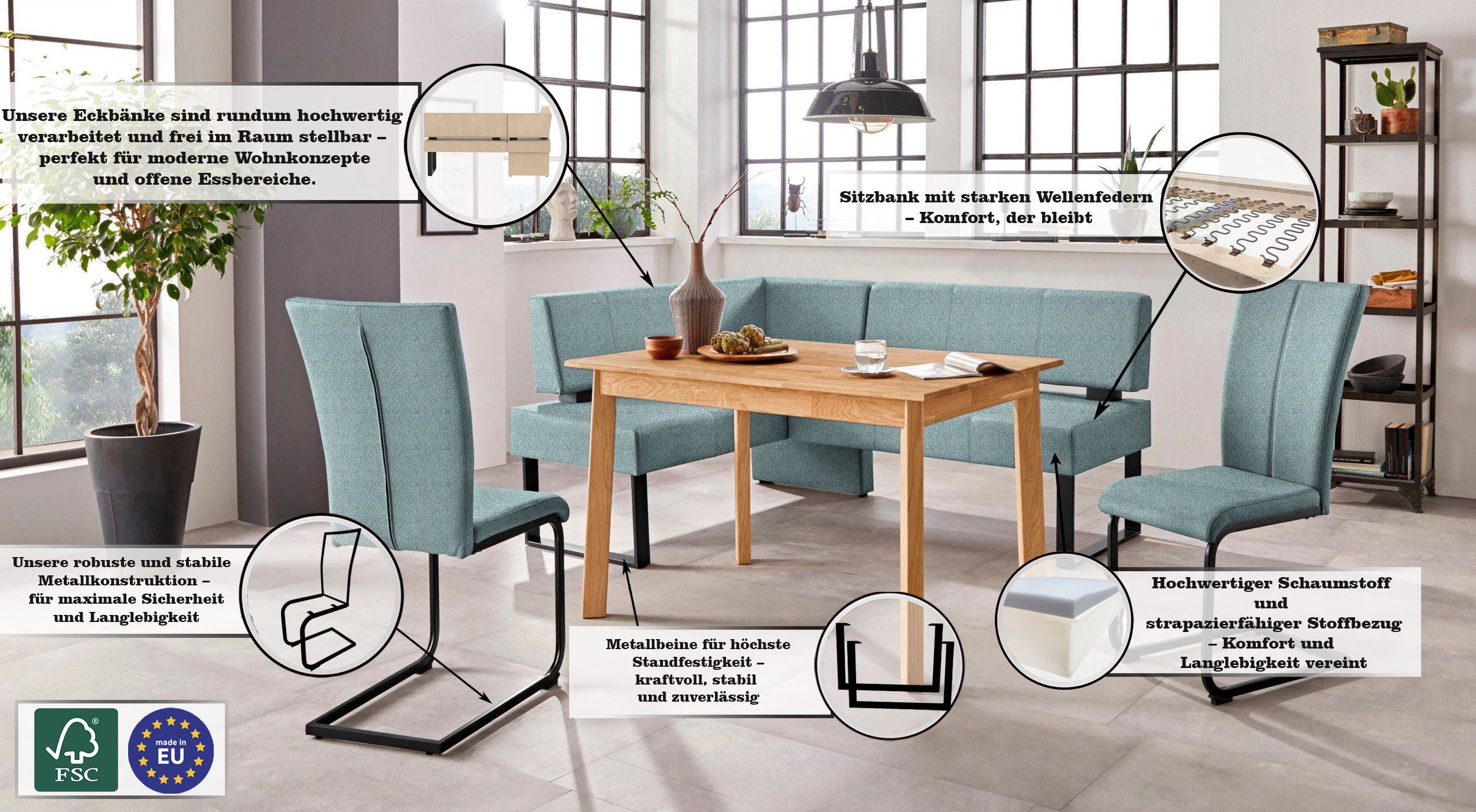 Home affaire Hoekbank Oliver met metalen frame, keukenbank verschillende hoezen cord eetkamerbank ottos choice