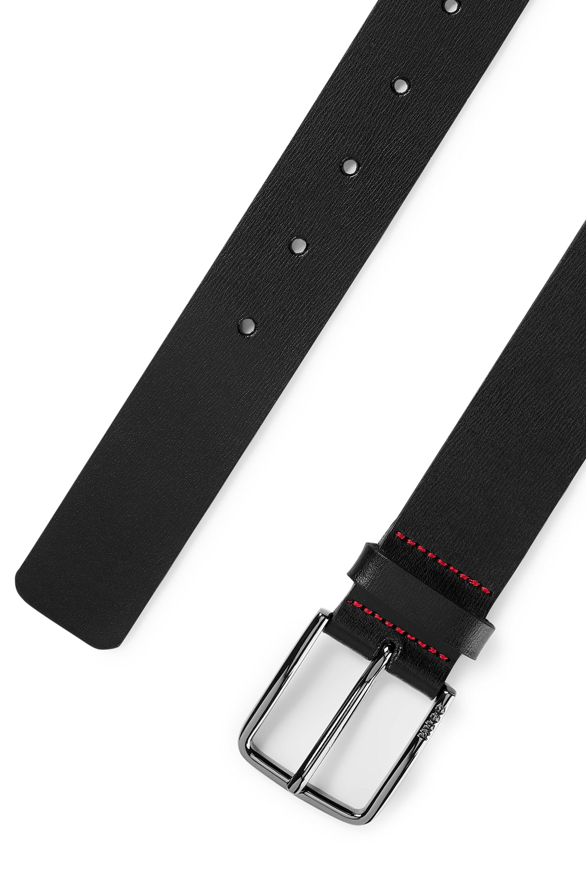HUGO Leren riem Gerik_Sz35 met logo-reliëf en contrasterende detailnaad