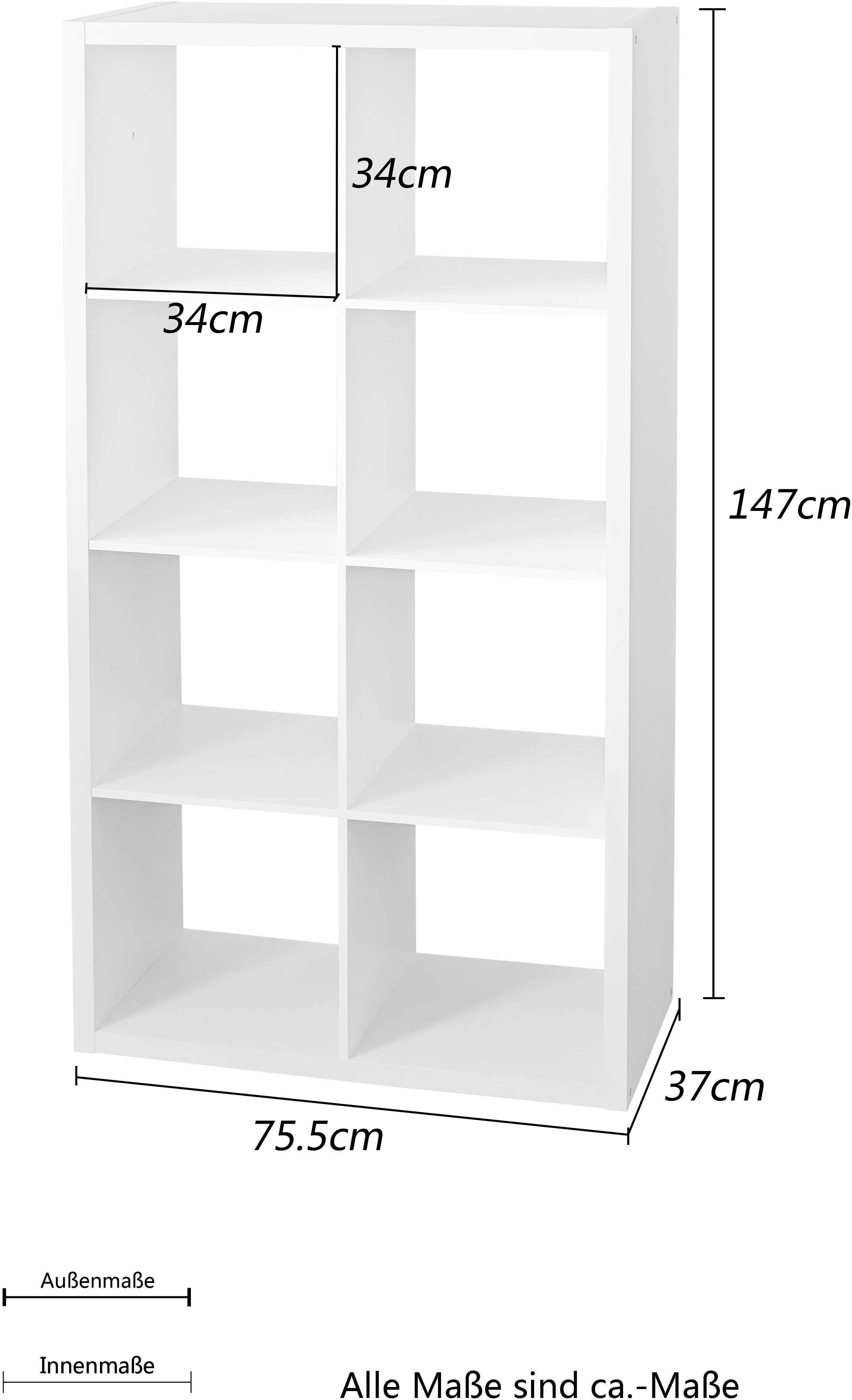 INOSIGN Boekenkast IZOLA, roomdivider, ordnerstelling, kubusrek, met 6 of 8 vakken, liggend en staand(b/d) 76x37 cm