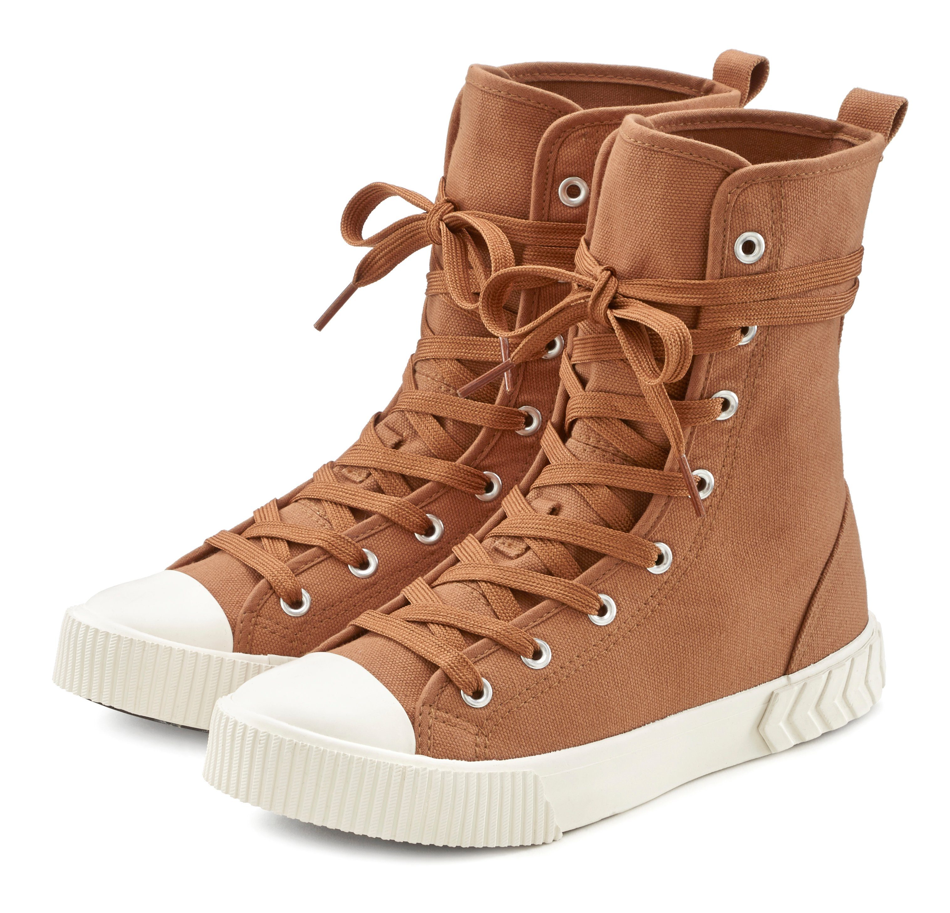 Lascana Laarsjes in combat-look, high top sneaker, veterschoen, textiel laarzen