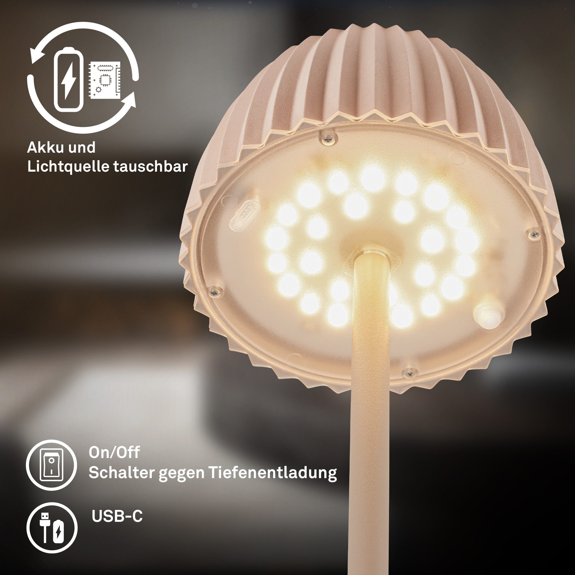 Briloner Leuchten Led-staande lamp Accu LED vloerlamp, beige