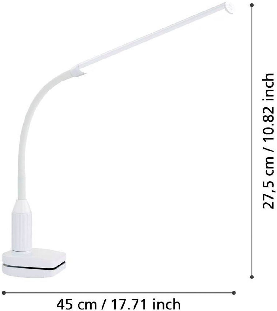 EGLO Klemlamp LAROA tafellamp, wit, touchsensor, 4-staps dimmen, klem lamp