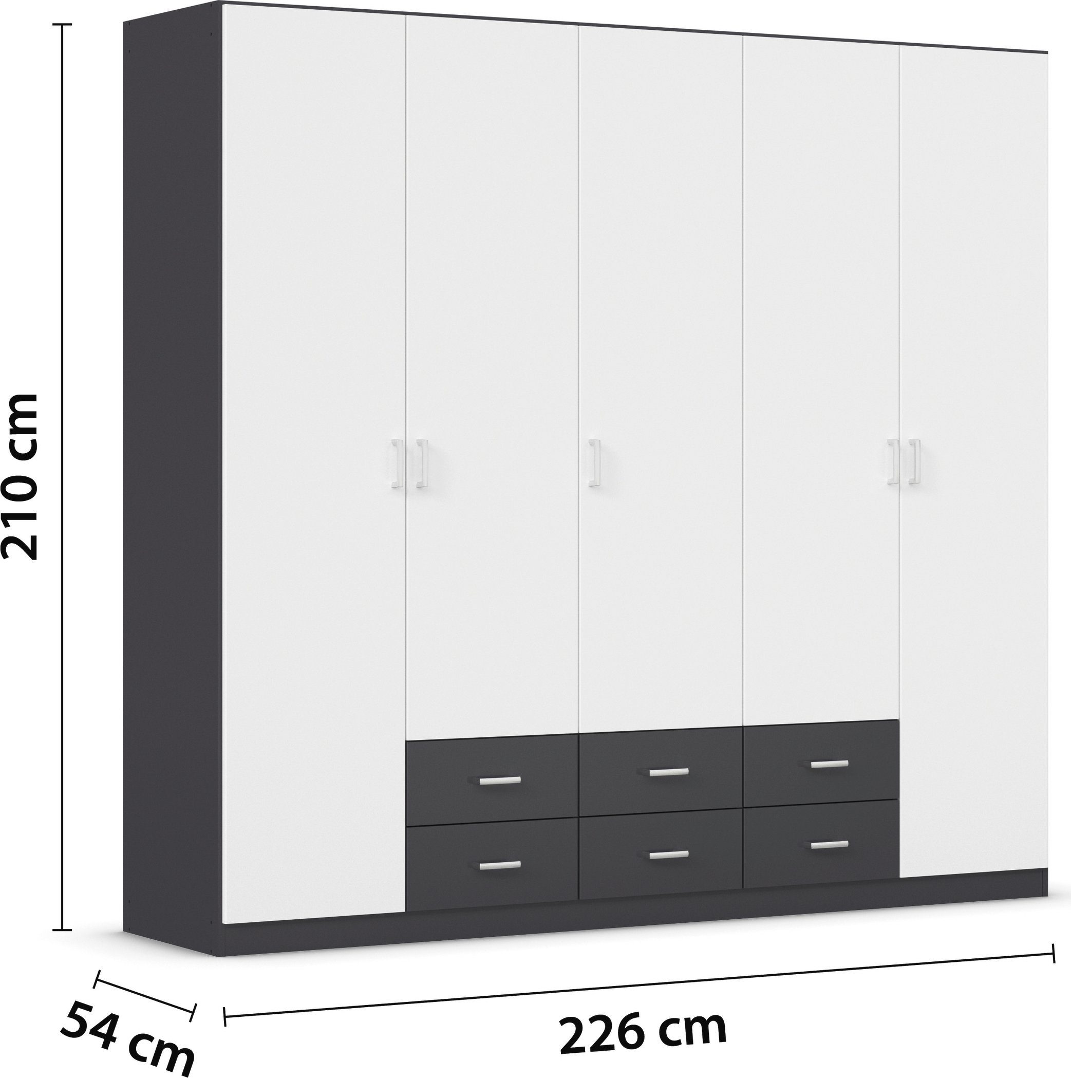 rauch Draaideurkast Kledingkast kast garderobe linnenkast GAMMA in 3 breedtes met 6 lades, in eenvoudig design topseller made in germany