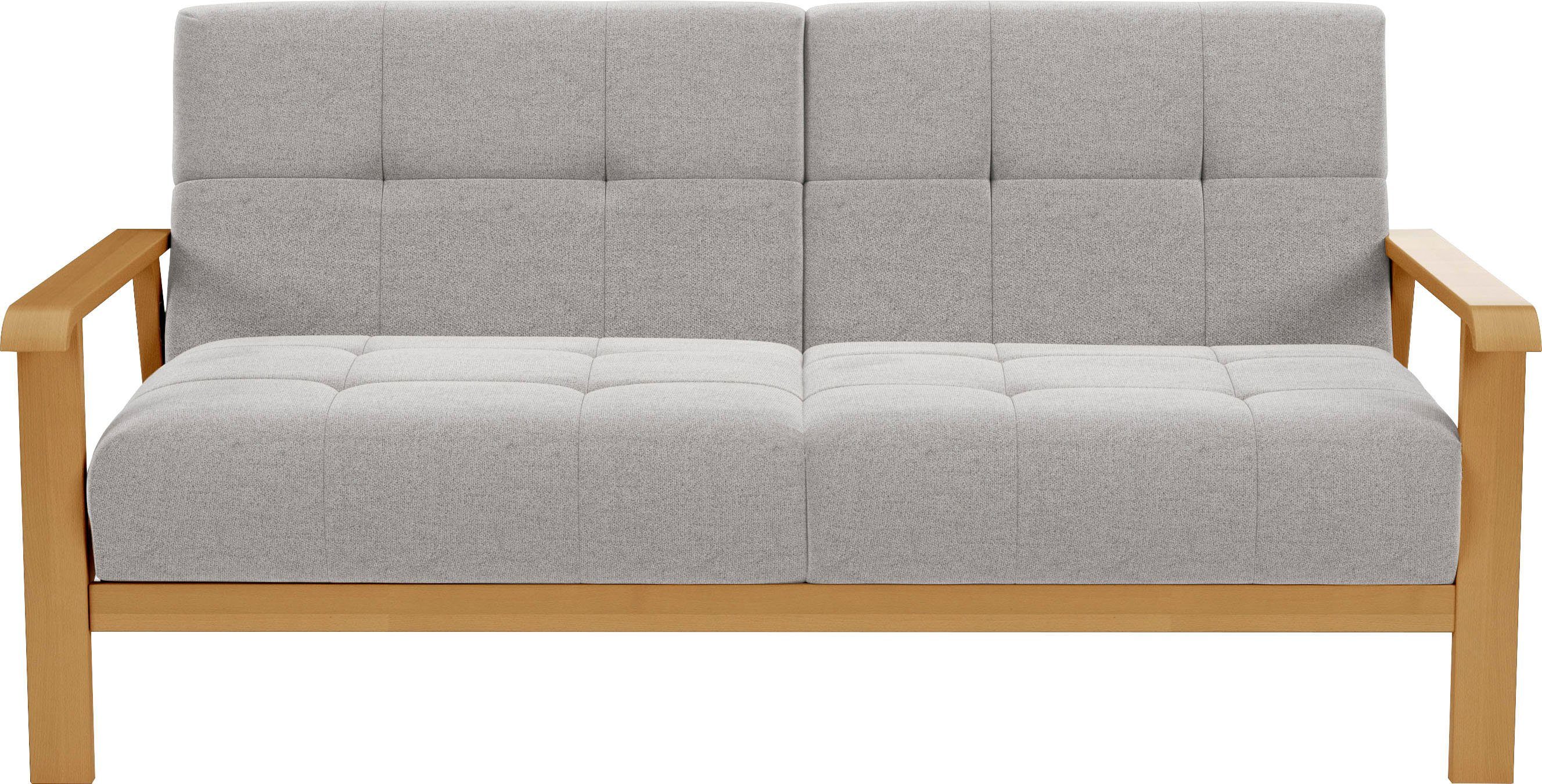 sit&more 2,5-zitsbank Billund Armleuningen van eikenkleurig beukenhout, verschillende bekledingen en kleuren zilver, 2-zitsbanken