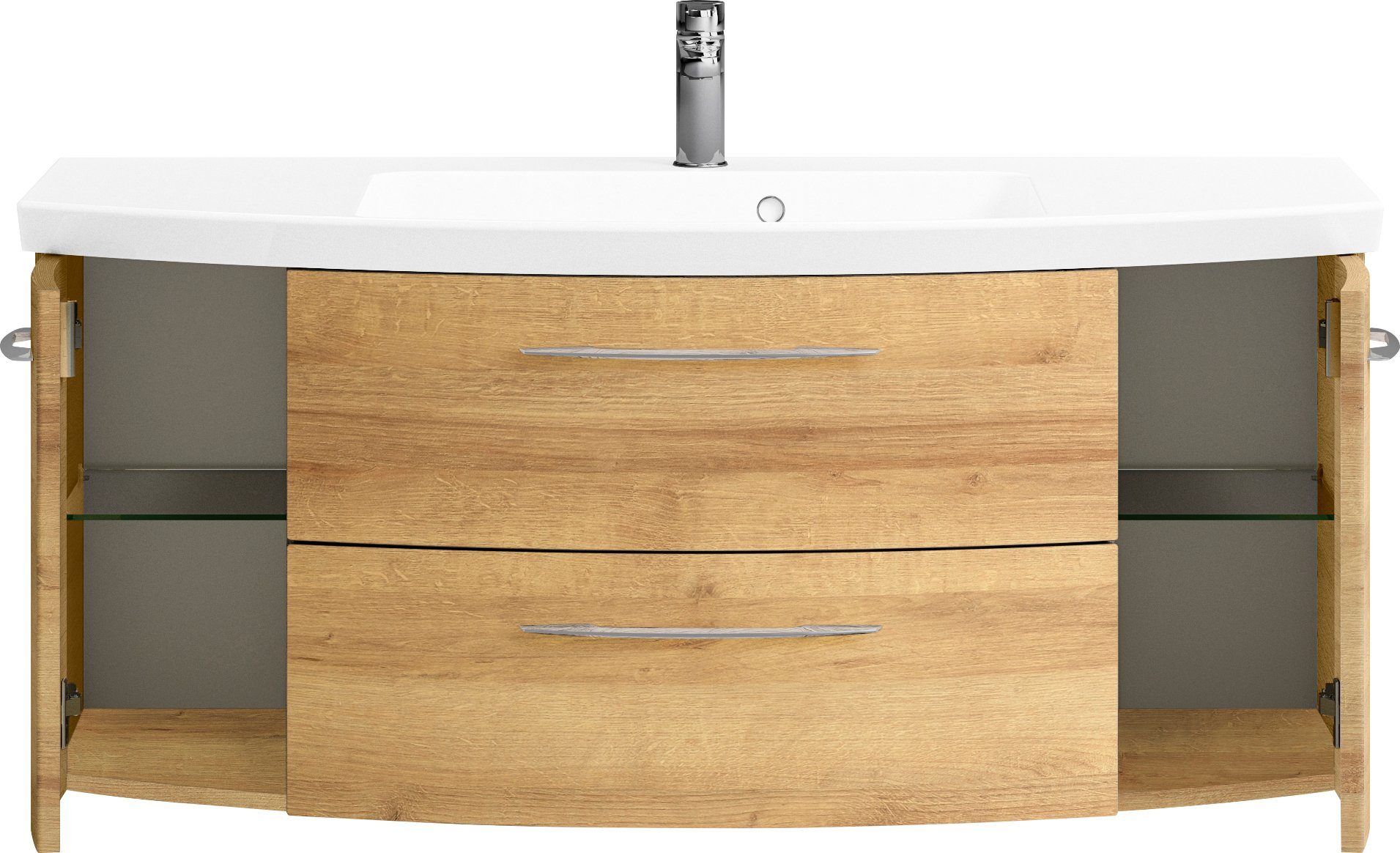 Saphir Badkamerserie Cassca sprint wastafelmeubel mineraalmarmeren wastafel met onderkast Wastafelmeubel met 2 deuren, 2 laden, inclusief deurdemper, badkamerkast (1 stuk)