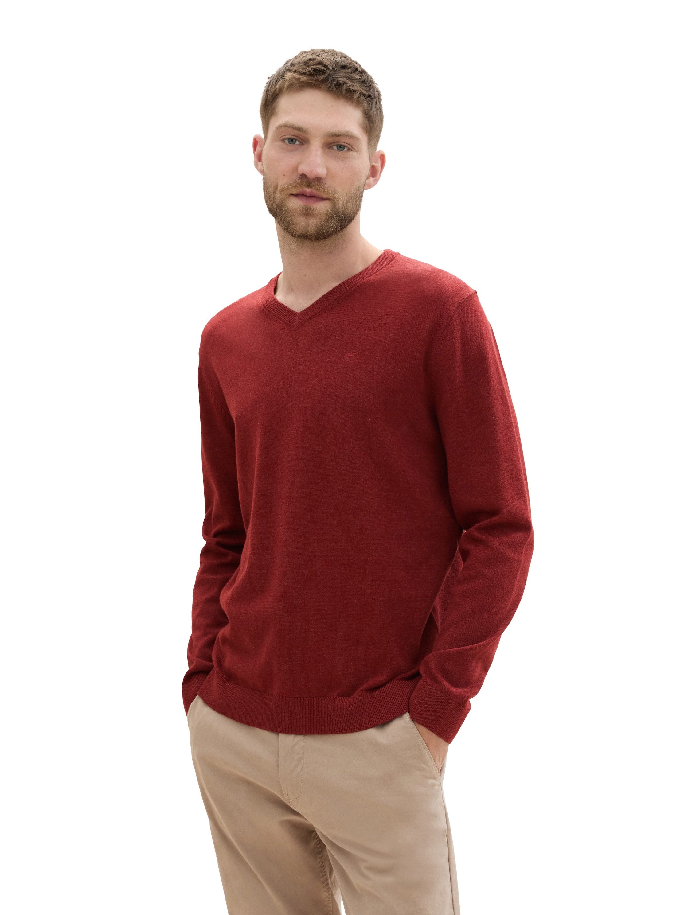 Tom Tailor Trui met V-hals met klein logoborduursel