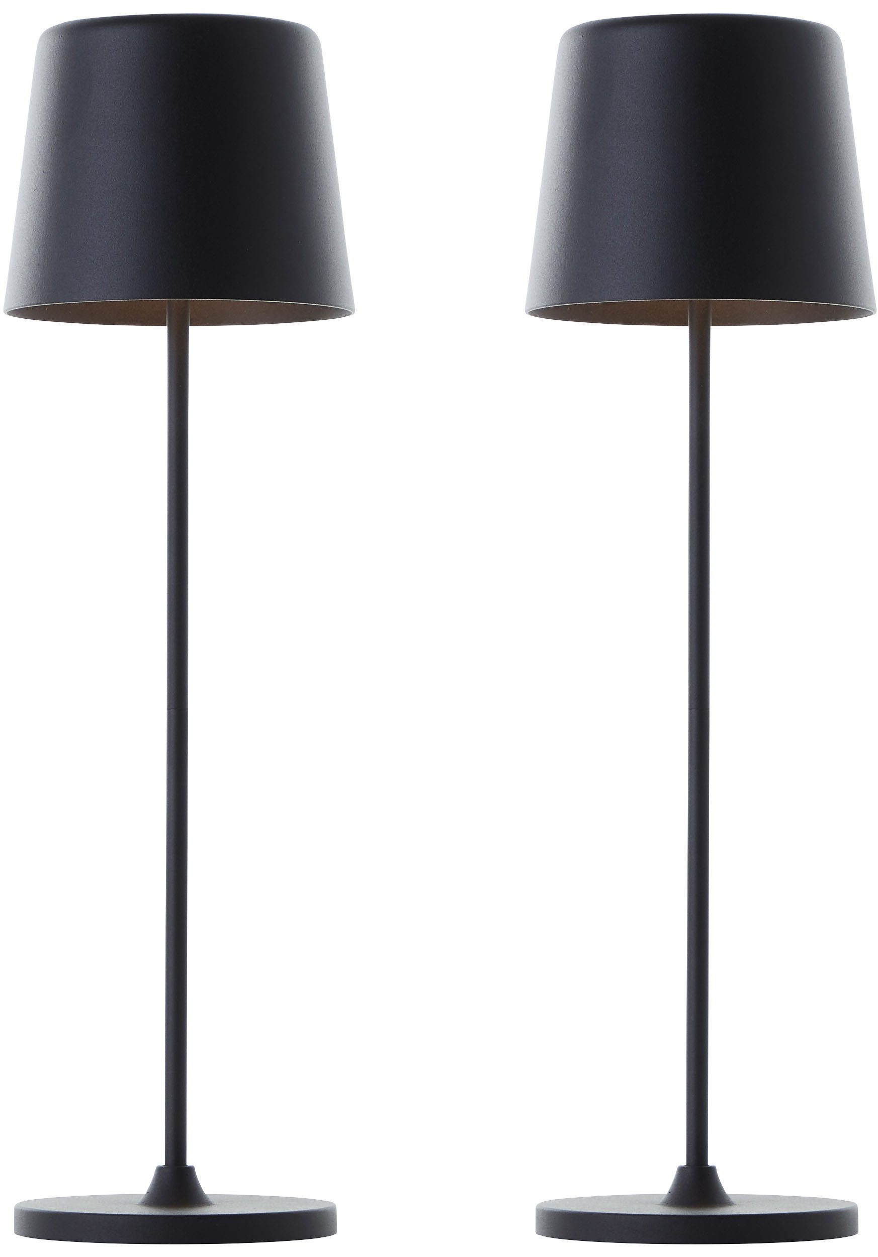 Brilliant Leuchten Led-tafellamp Kaami - mobiele LED buiten tafel lamp 2-delige set 310 lm, touchdimmer, usb, accu, buiten, binnen, acculamp 37 cm