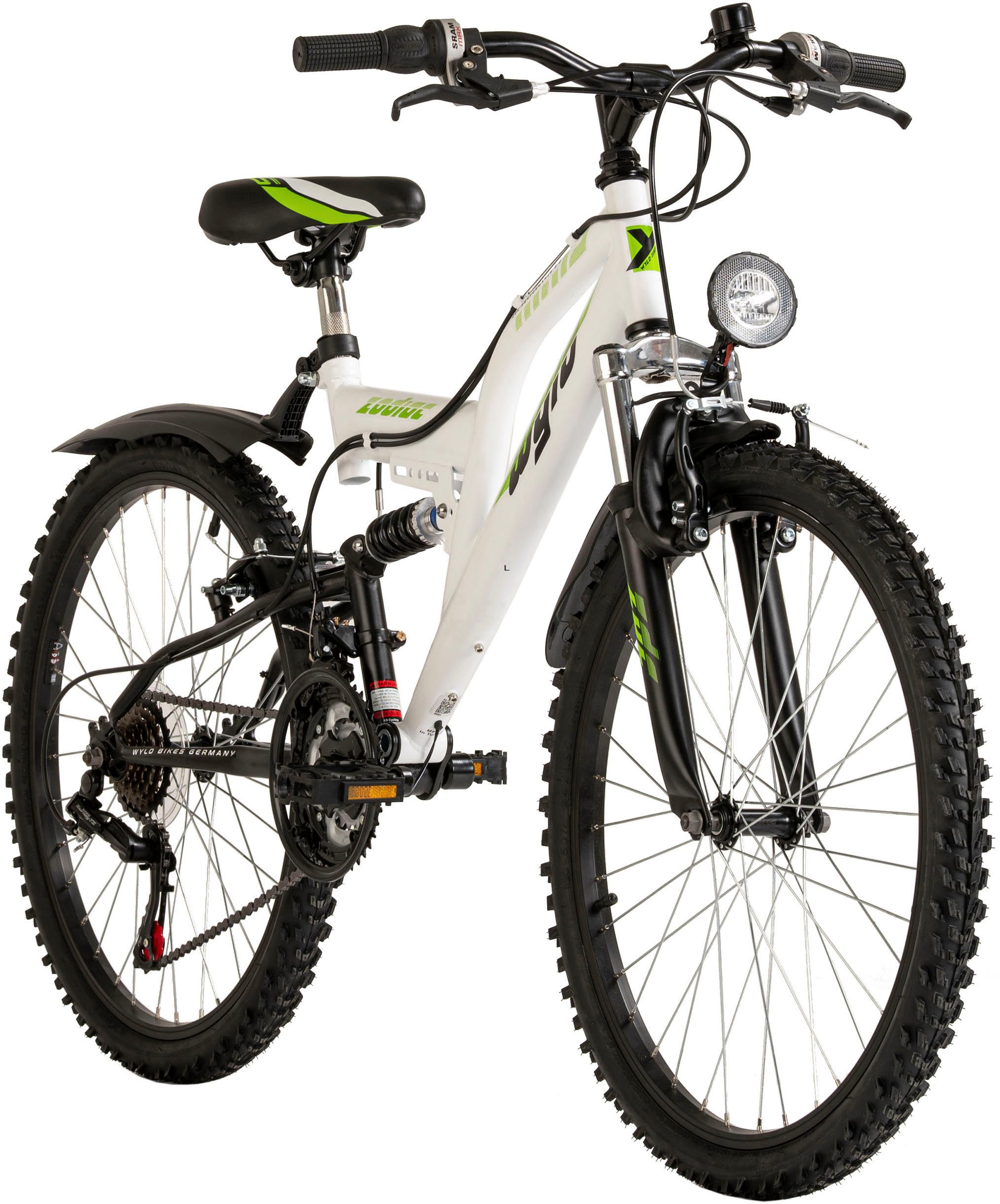 MUSTANG Kinderfiets Kinder-mountainbike Fully ATB 24" Zodiac wit-groen 18 versnellingen RH 38 cm