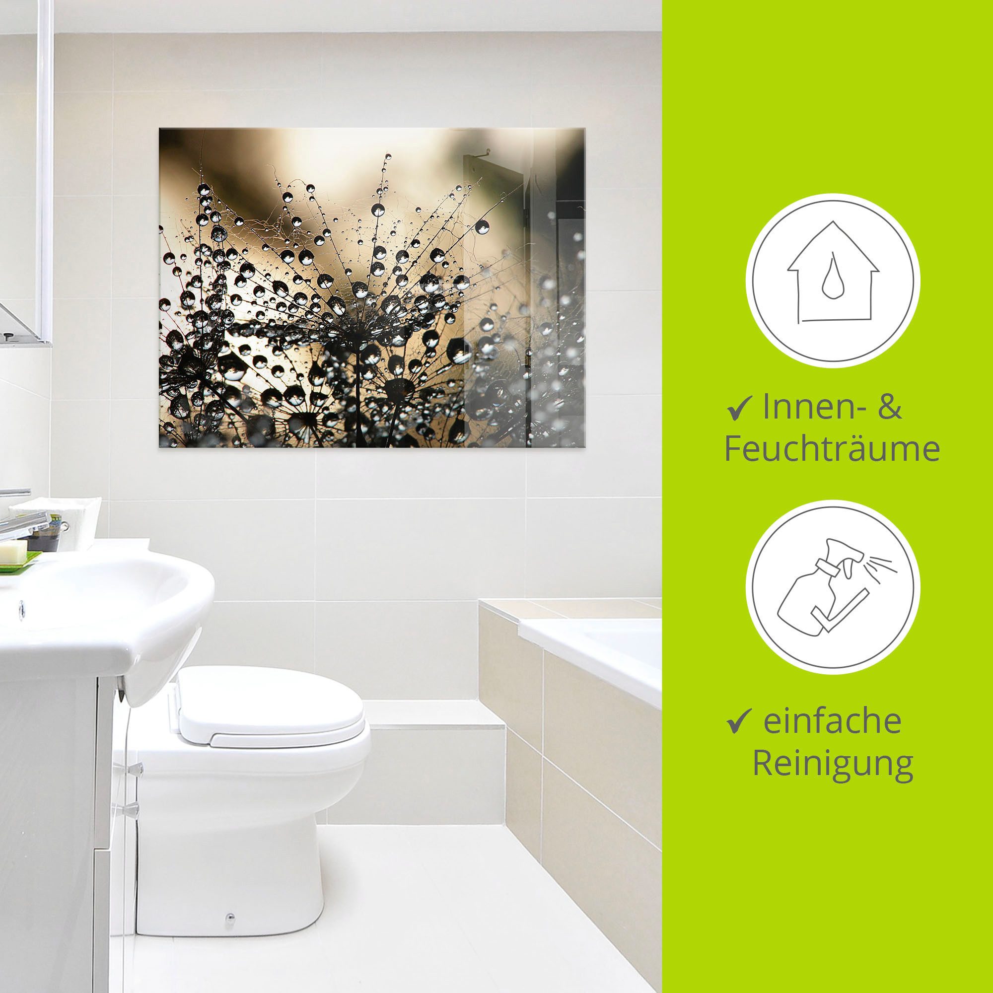 Artland Print op glas Natte paardenbloem in verschillende maten