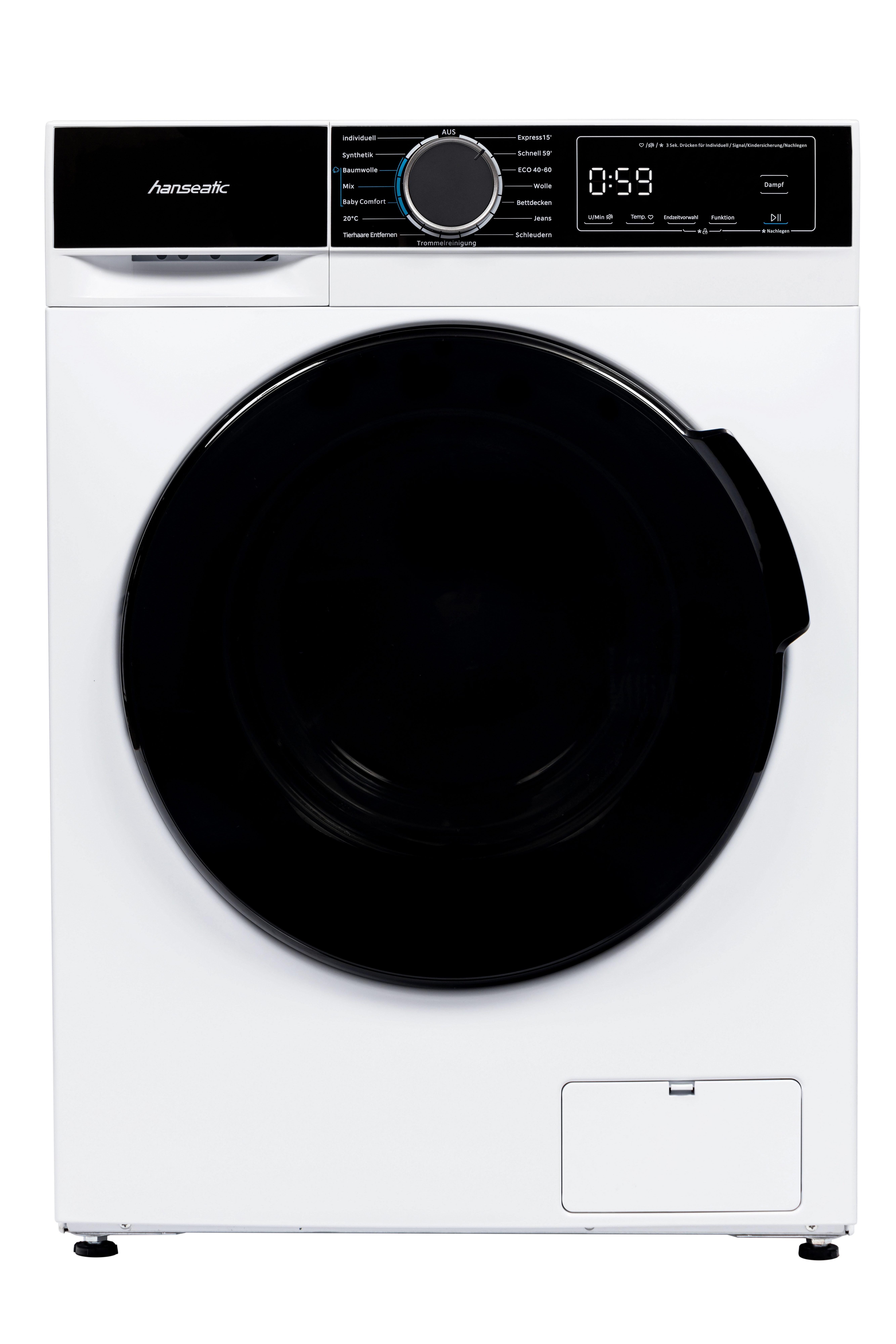 Hanseatic Wasmachine HWMA714B, Snelwasprogramma, voorprogrammeren starttijd