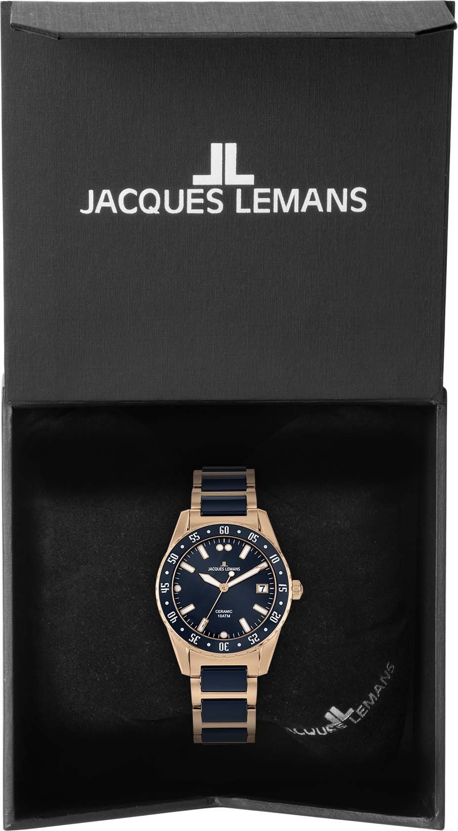 Jacques Lemans Keramisch horloge Liverpool, 42-12H Quartz horloge, armbanduhr, dameshorloge, datum, roestvrijstalen band, keramiek