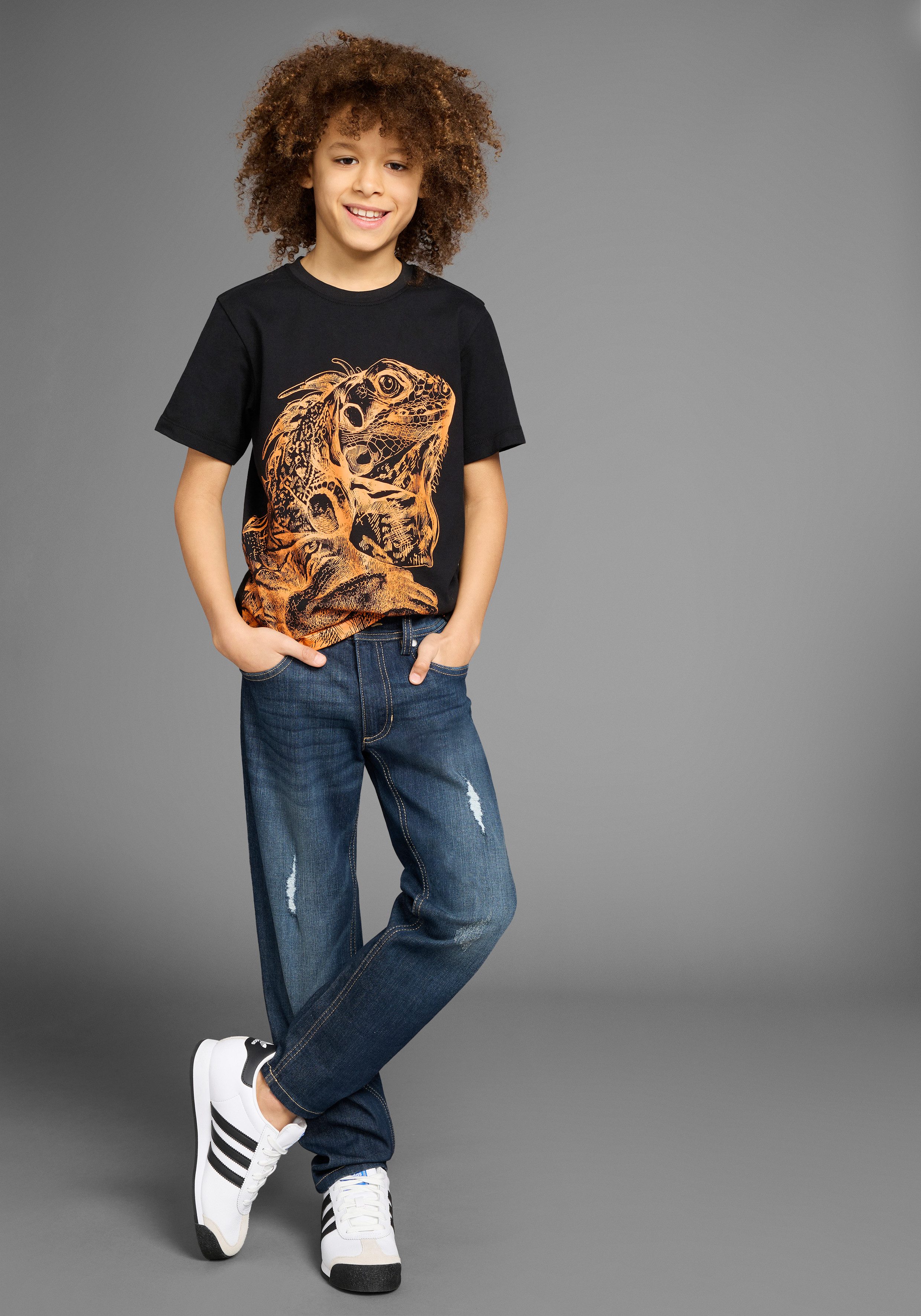 KIDSWORLD T-shirt GECKO Korte mouwen, basic pasvorm, bedrukt, ronde hals