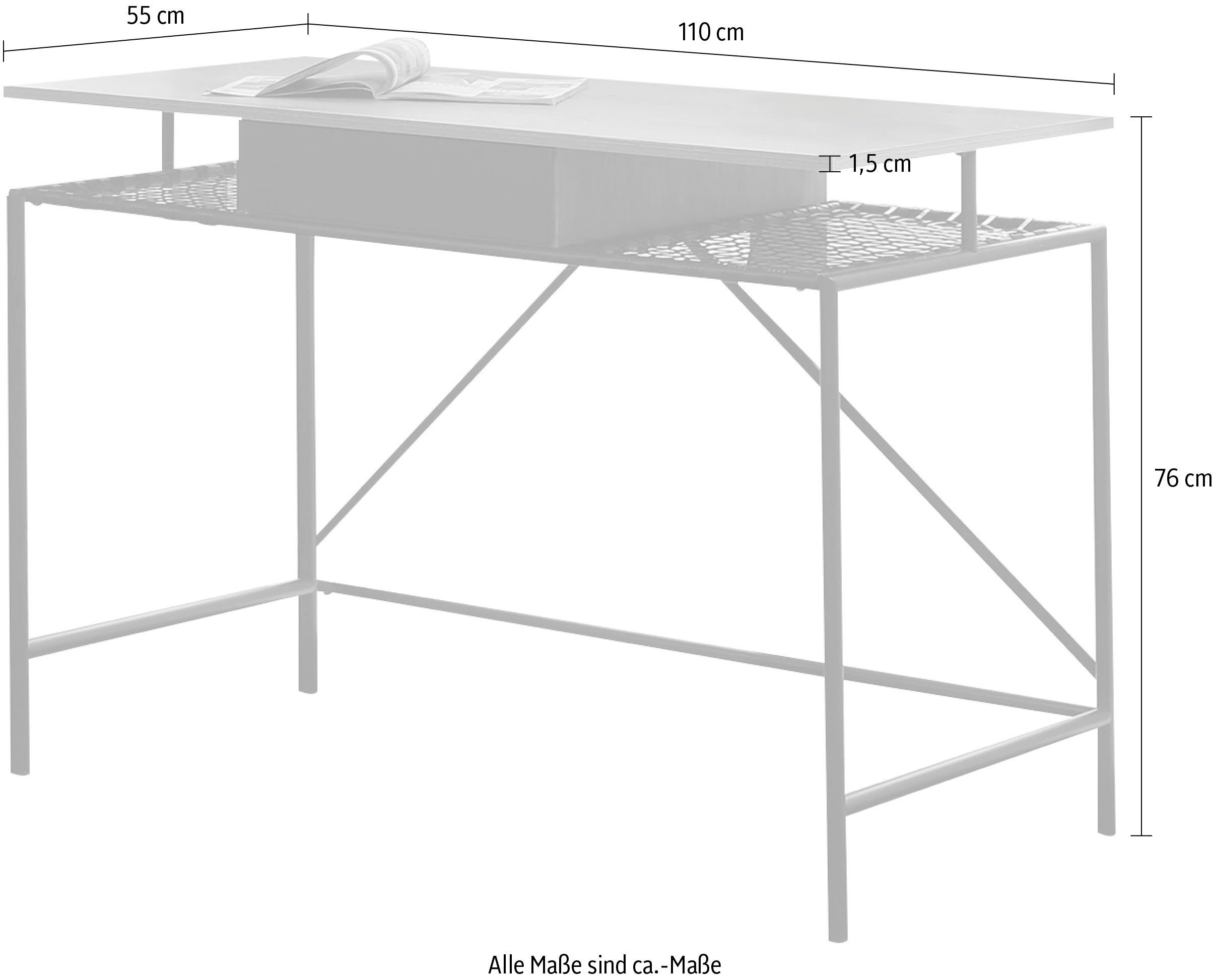 SalesFever Bureau Legplank van metalen frame en polyrotan in gevlochten look