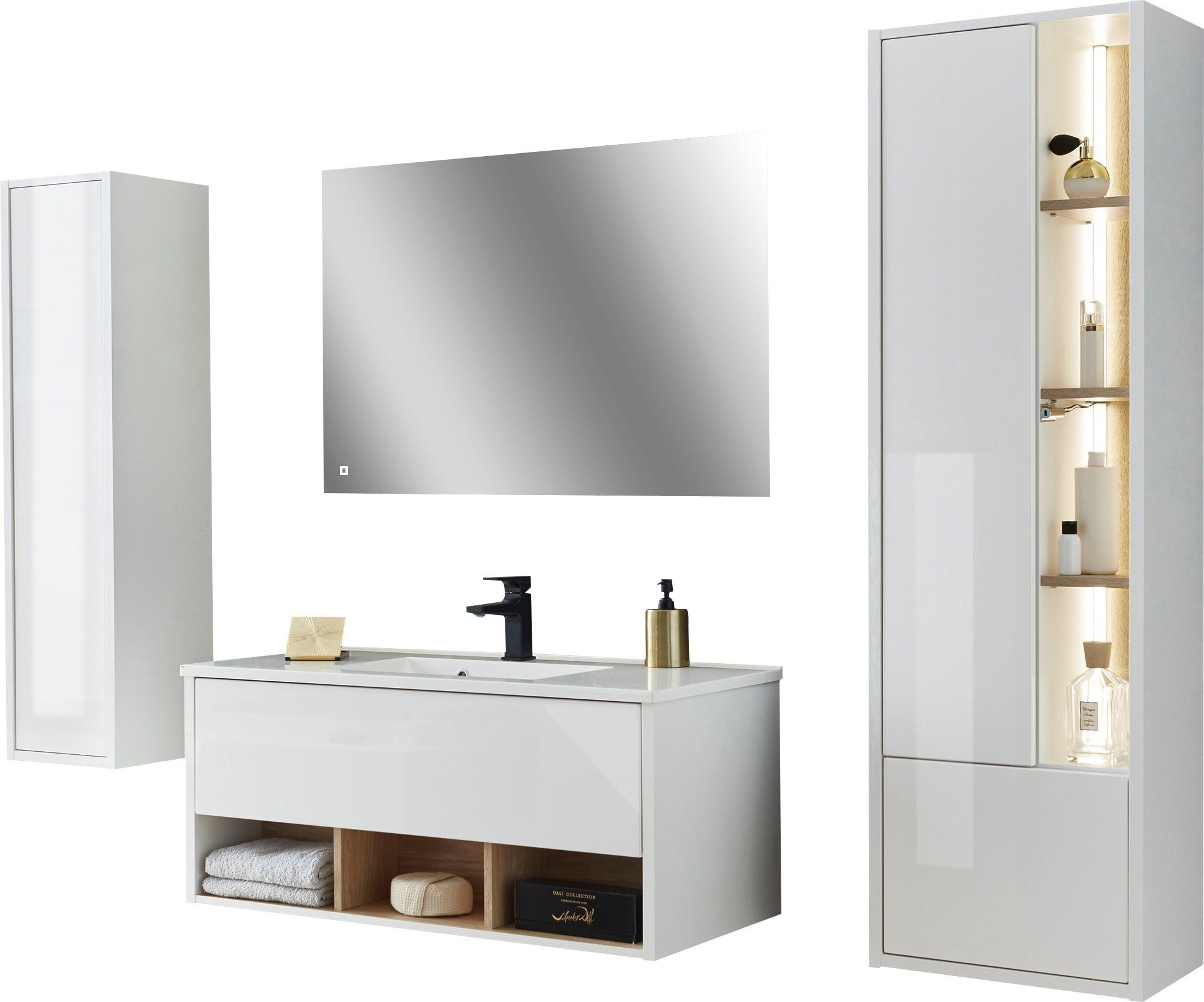 Places of Style Badkamerserie Studio Line, bad in modern ontwerp, 4-delig badkamer Kast, wastafel en spiegel, in twee kleuren beschikbaar,