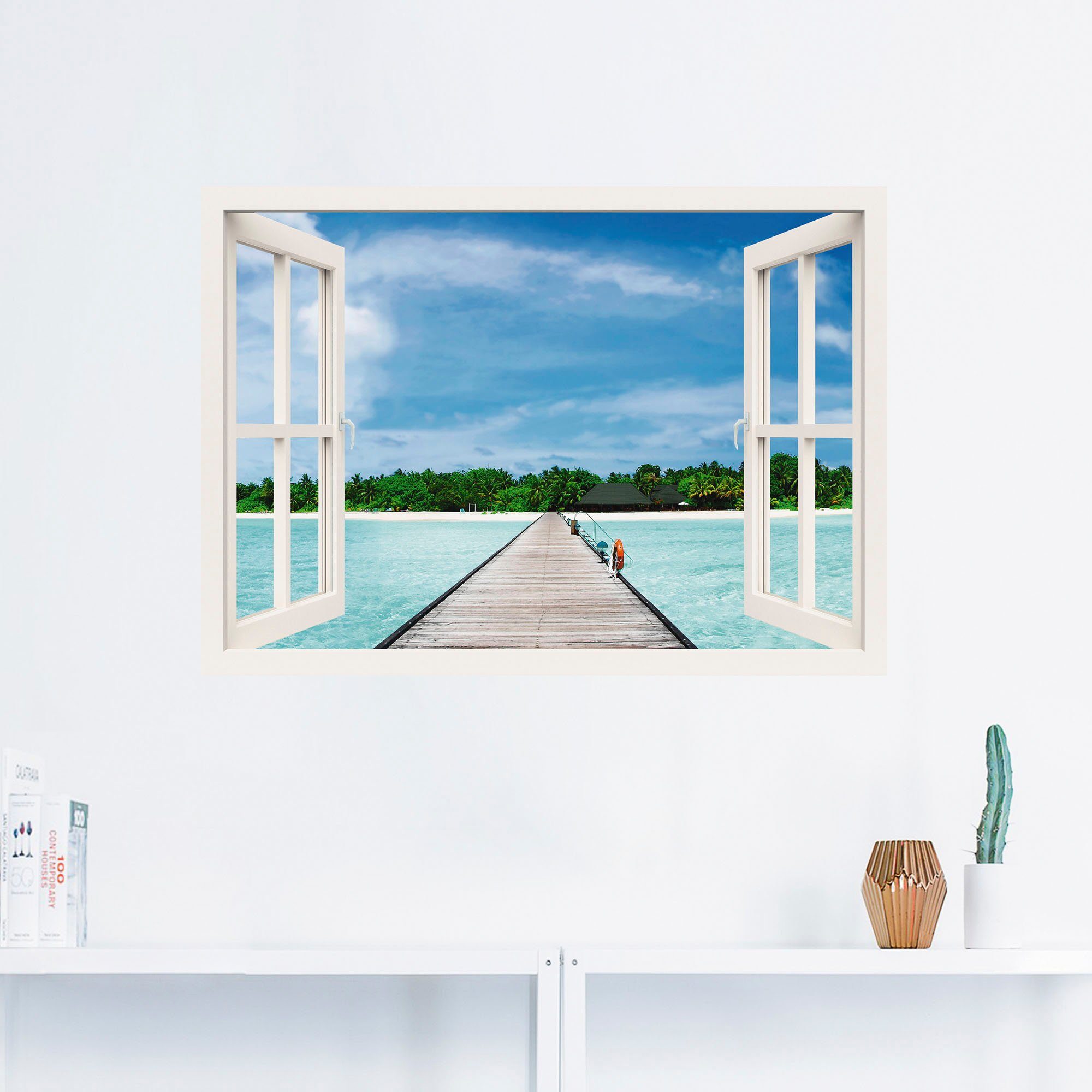 Artland Artprint Blik uit het venster Maldivisch paradijs als artprint op linnen, poster, muursticker in verschillende maten