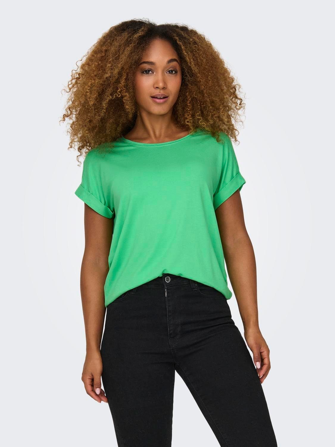 Only Regular Fit Round Neck Fold-Up T-shirt Green Dames