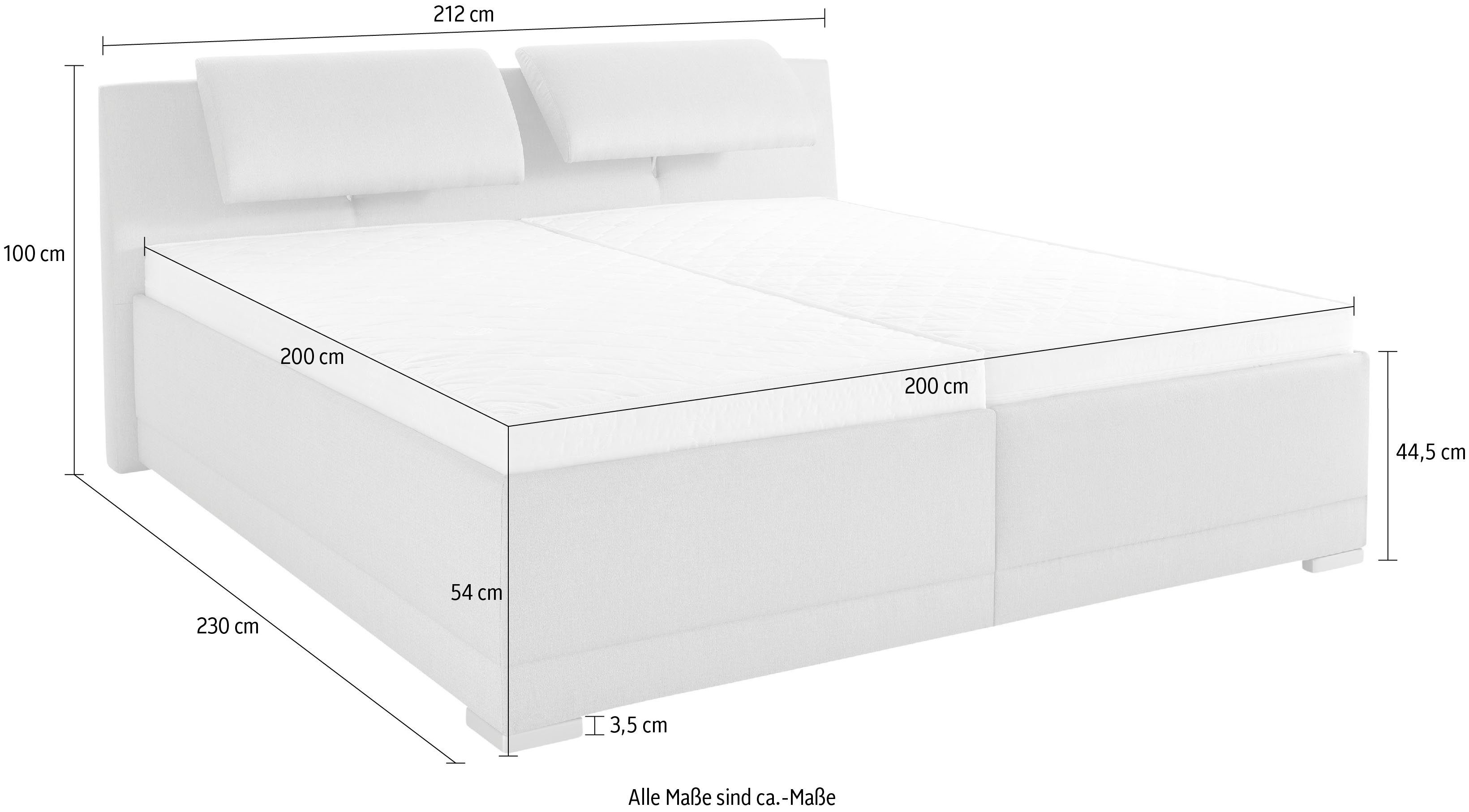 Maintal Gestoffeerd bed Oderzo met bedkist, verstelbare hoofdsteun, matrassen in h2 of h3 ter keuze