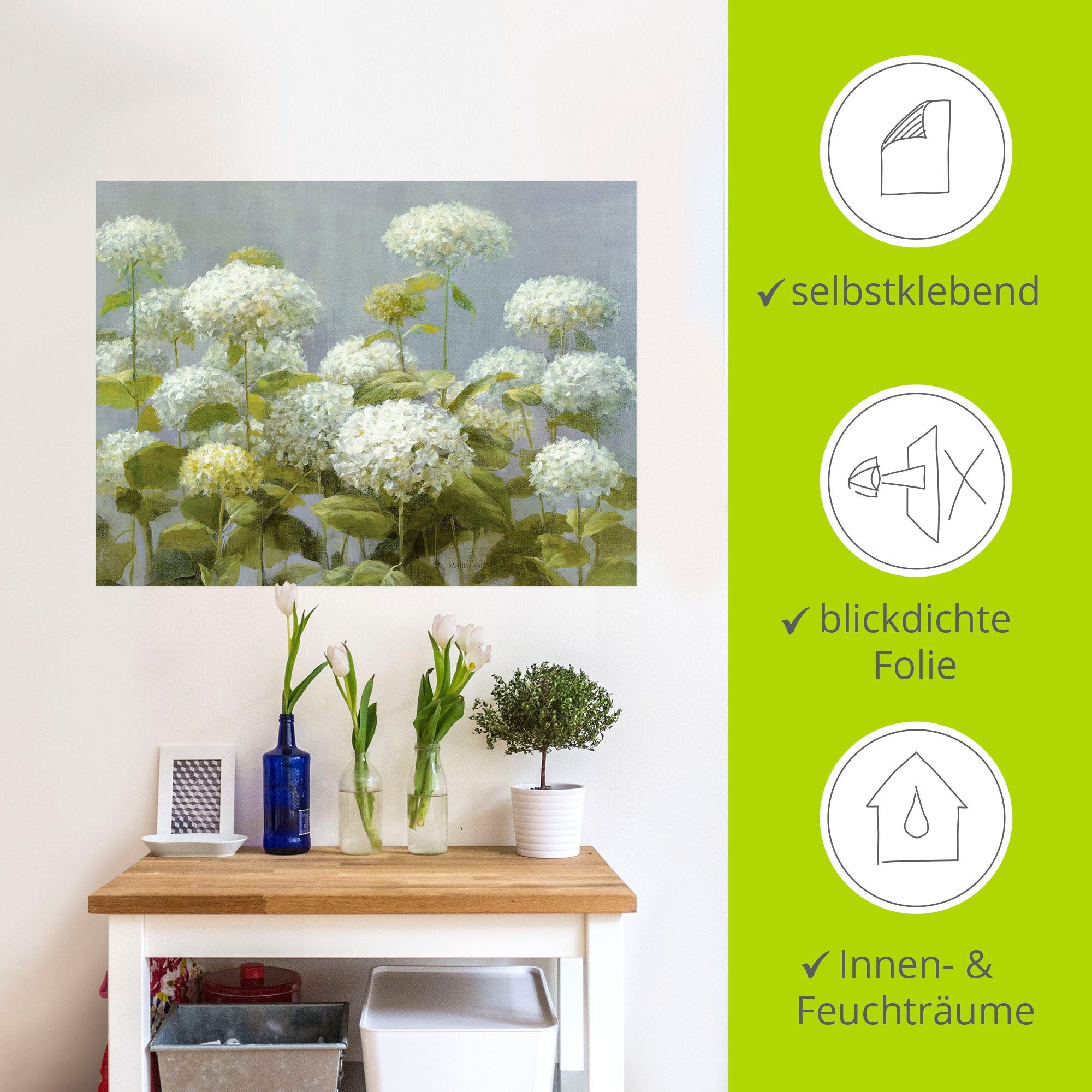 Artland Artprint Witte hortensia's tuin als artprint op linnen, poster, muursticker in verschillende maten