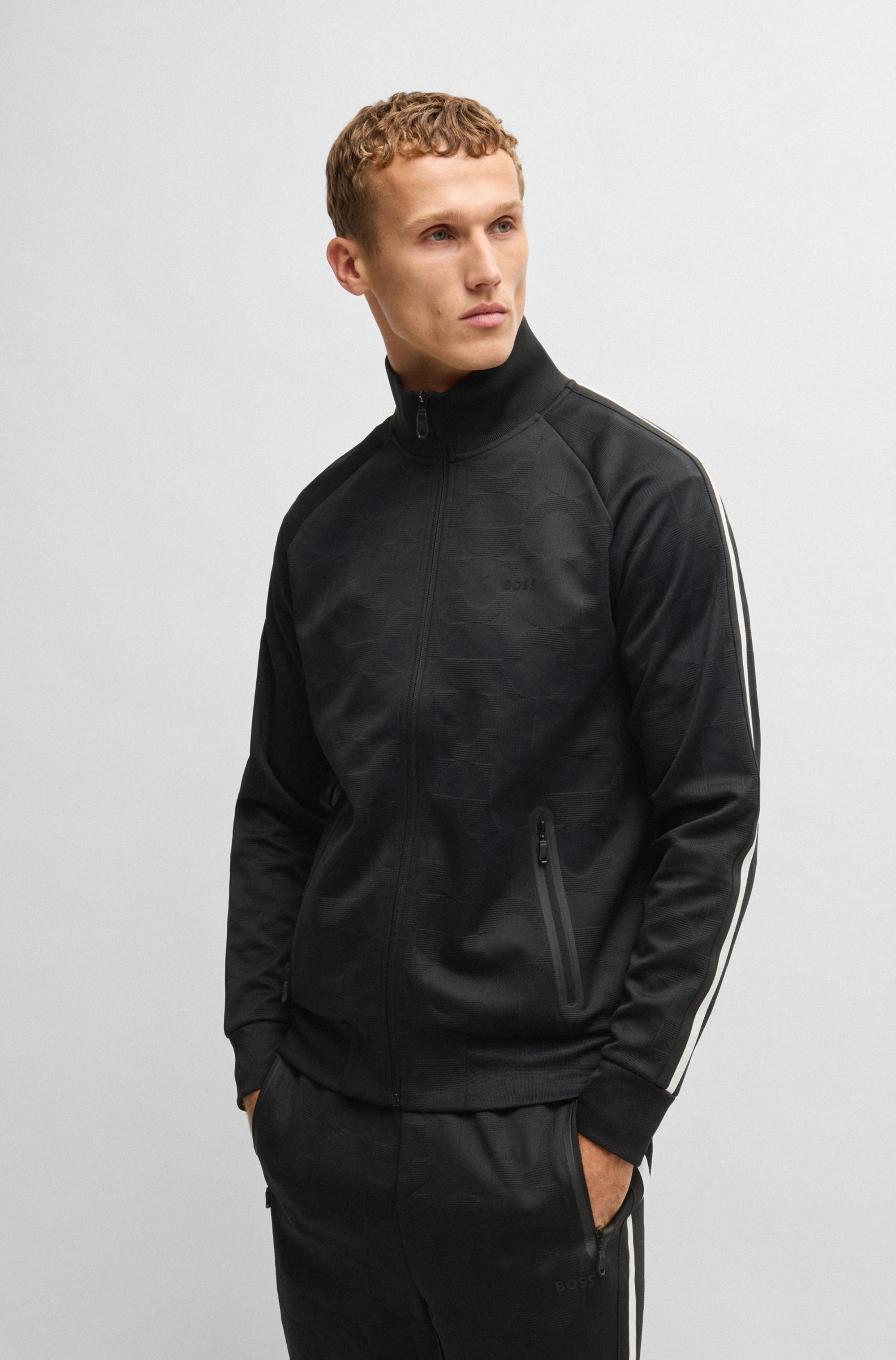 BOSS GREEN Sweatvest Skarley Strip met een subtiel patroon heren sweatvesten maat XL zwart