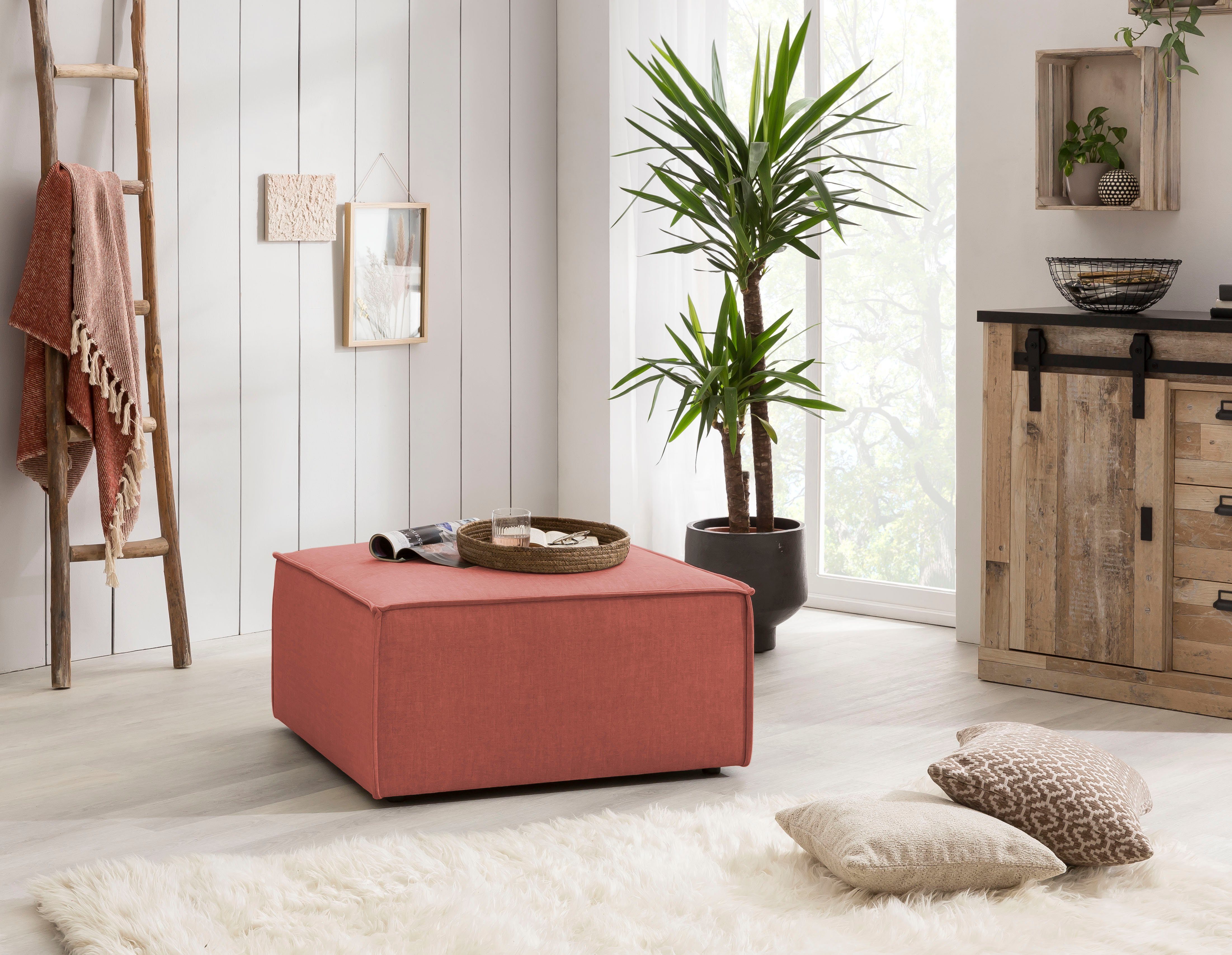 Home affaire Hocker Sherwood Vierkante poef/voetenbank, ideale als aanvulling op de "SHERWOOD" love seat
