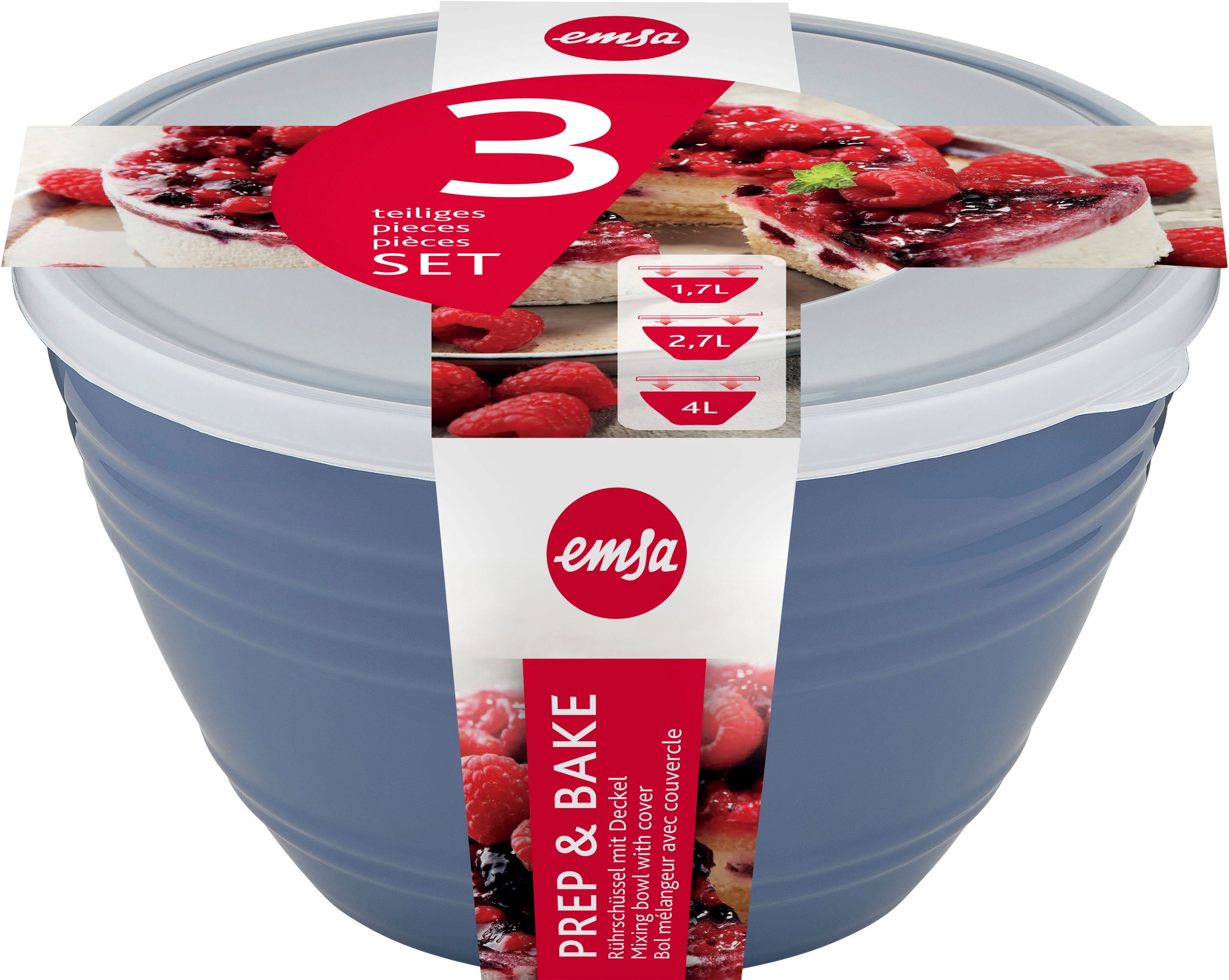 Emsa Mengkom K325S3 Prep&Bake conserverende deksel, antislip bodem, schenktuit 1,7, 2,75, 4,15 l (3-delig)