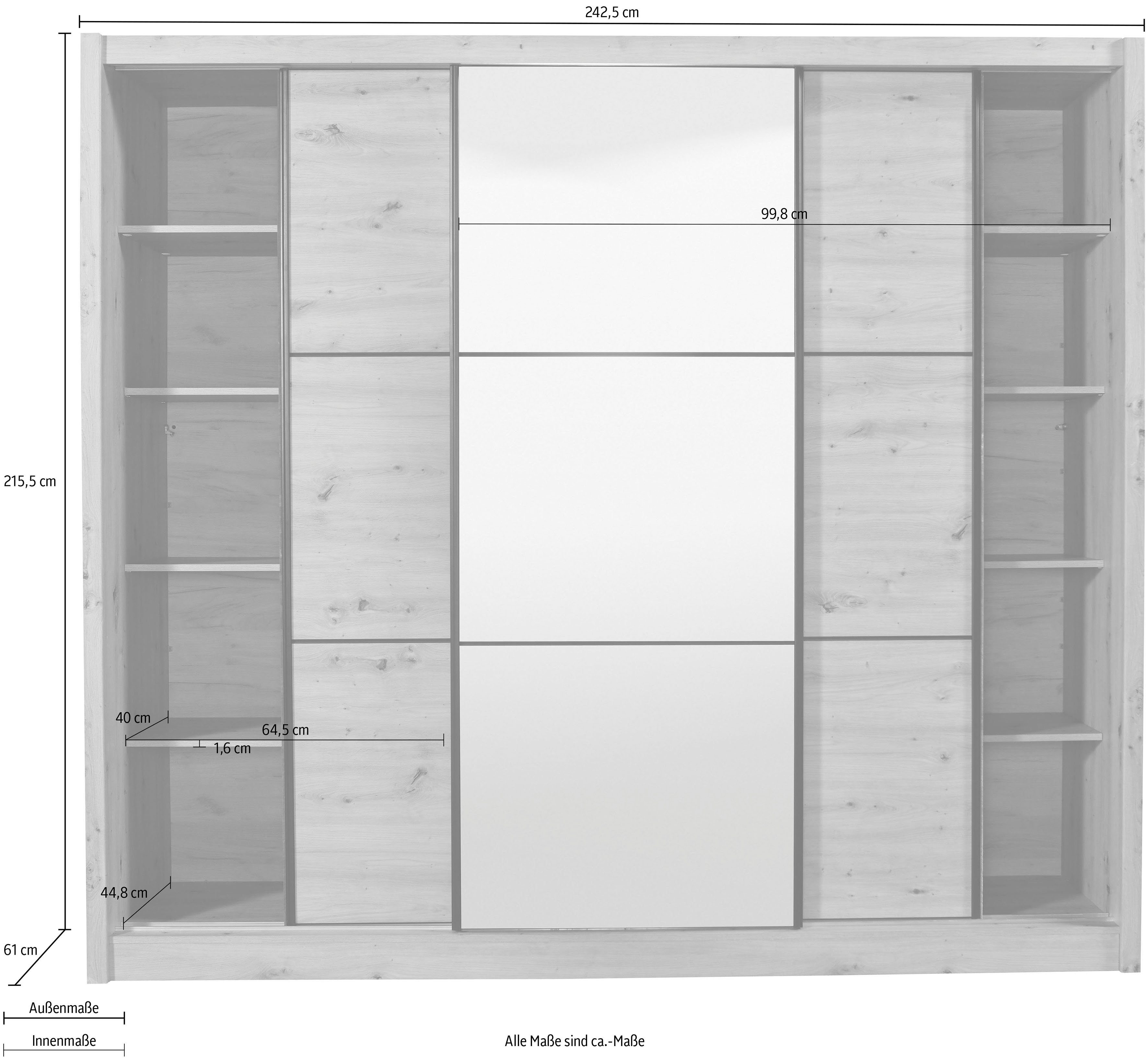 INOSIGN Zweefdeurkast Navara kledingkast met spiegel linnenkast garderobe met royale binnenuitrusting, fsc®-gecertificeerd, in 3 breedtes