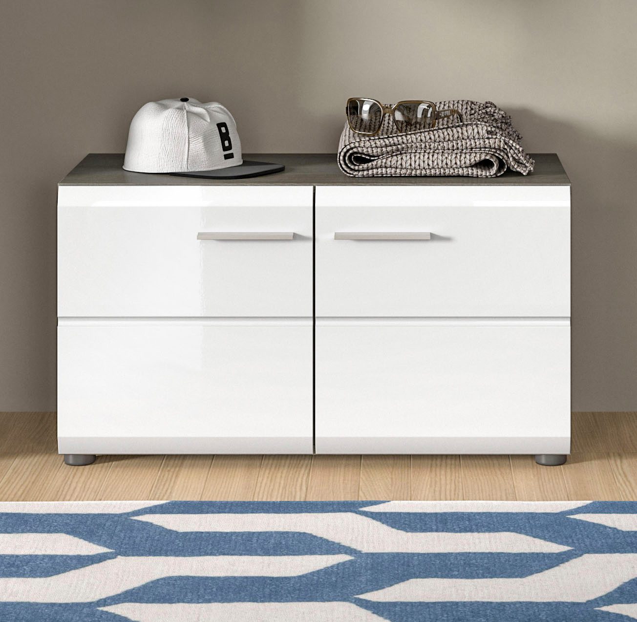 INOSIGN Zitbank Rumba, Breedte 80cm, Hoogglans Front, 2 deuren, 2 legplanken, 4 vakken halbankjes grijs