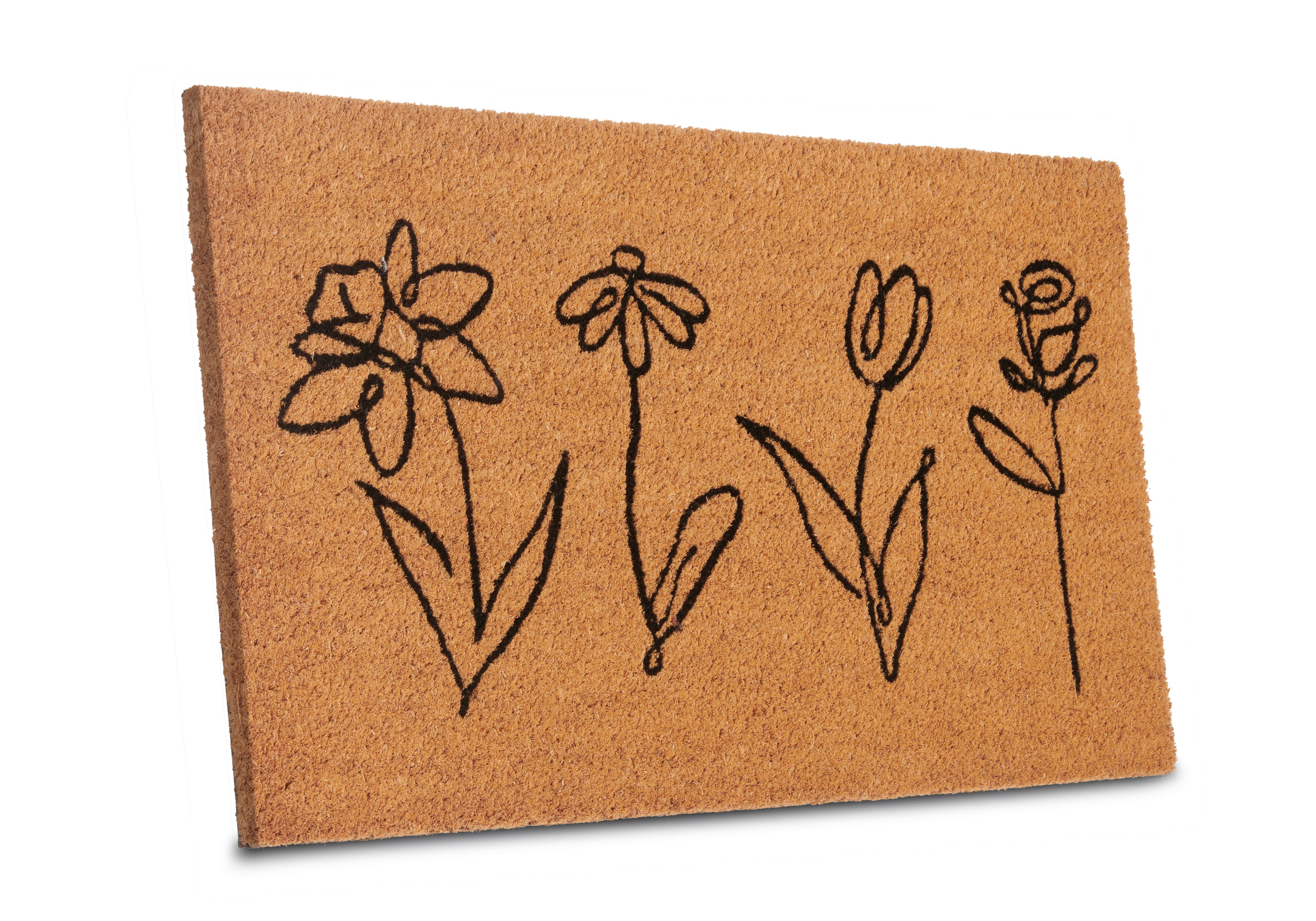 HANSE Home Mat Kokos Line-Art Flowers, deurmat Vuilafstotende mat, antislip, buiten, binnen, buiten, kokosmat, gang