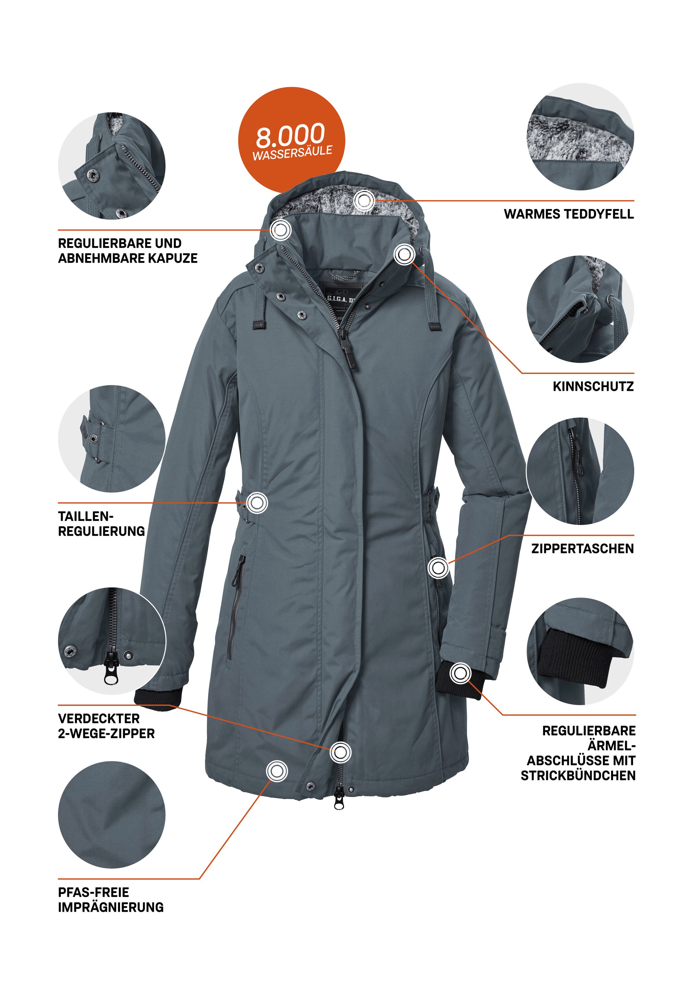 G.I.G.A. DX by killtec Parka GW 70 WMN PRK Wind- en waterdichte damesparka, ademend, met fleece.