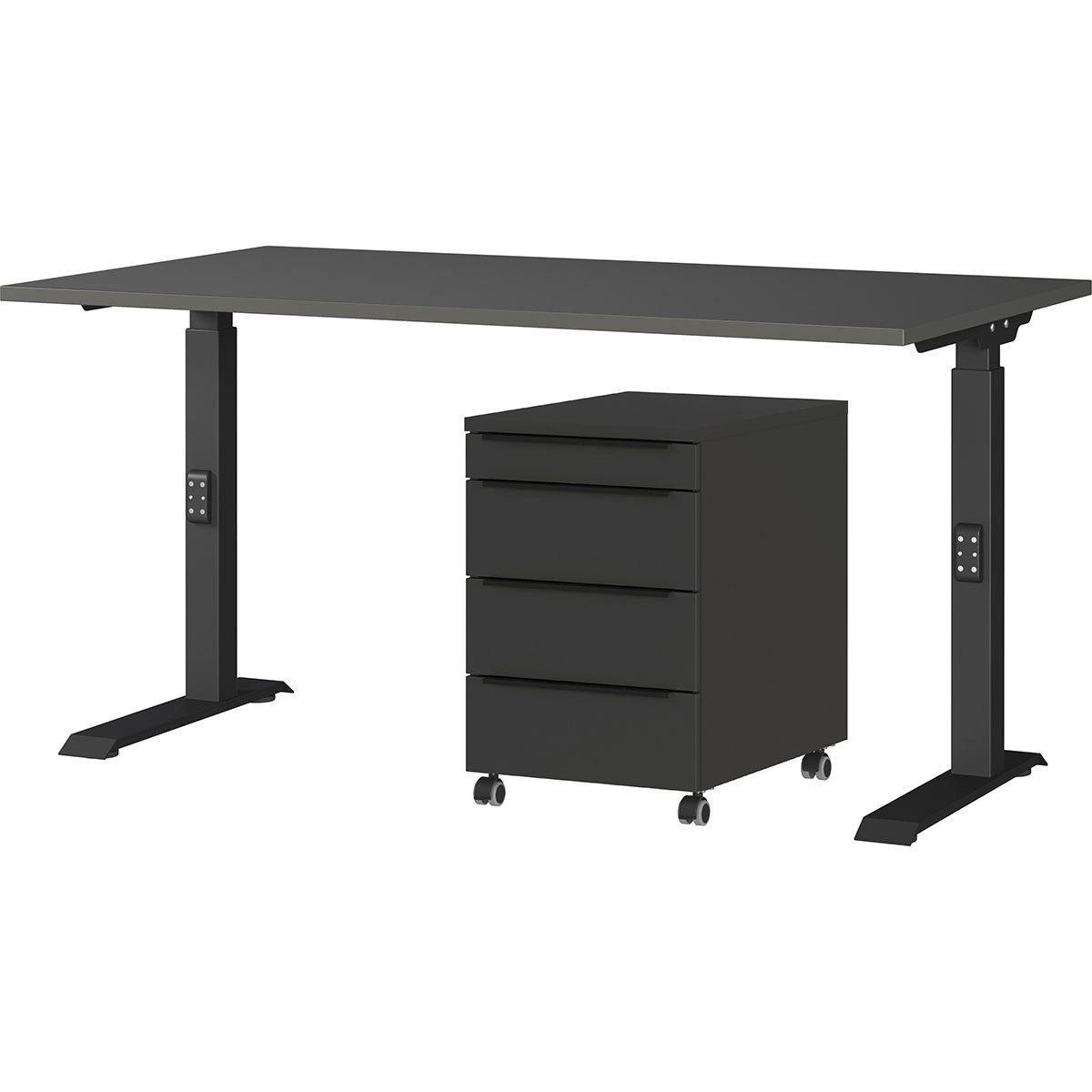 GERMANIA Kantoormeubelset Milaan incl. bureau en kastje op wieltjes (2-delig) kantoorsets maat 140 cm grijs
