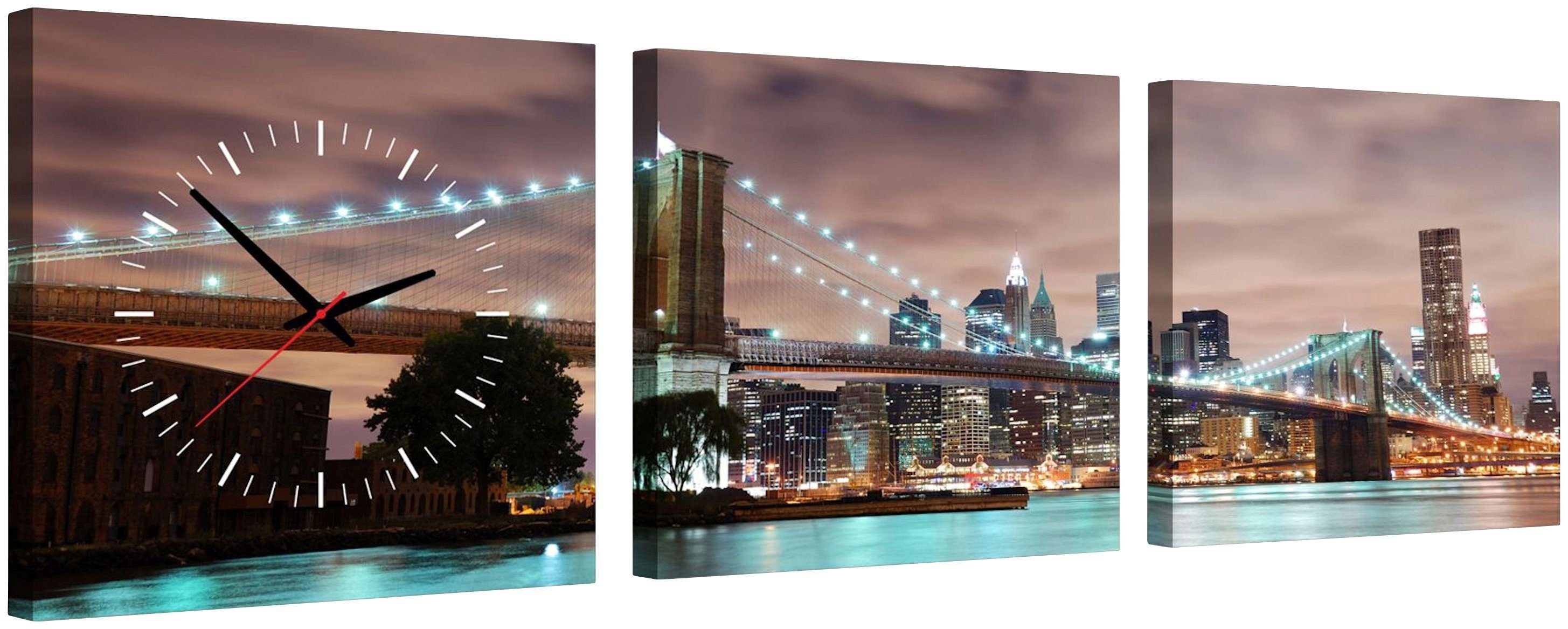 Conni Oberkircher´s Wanddecoratie Brooklyn Bridge met decoratieve klok, skyline, nacht (set)