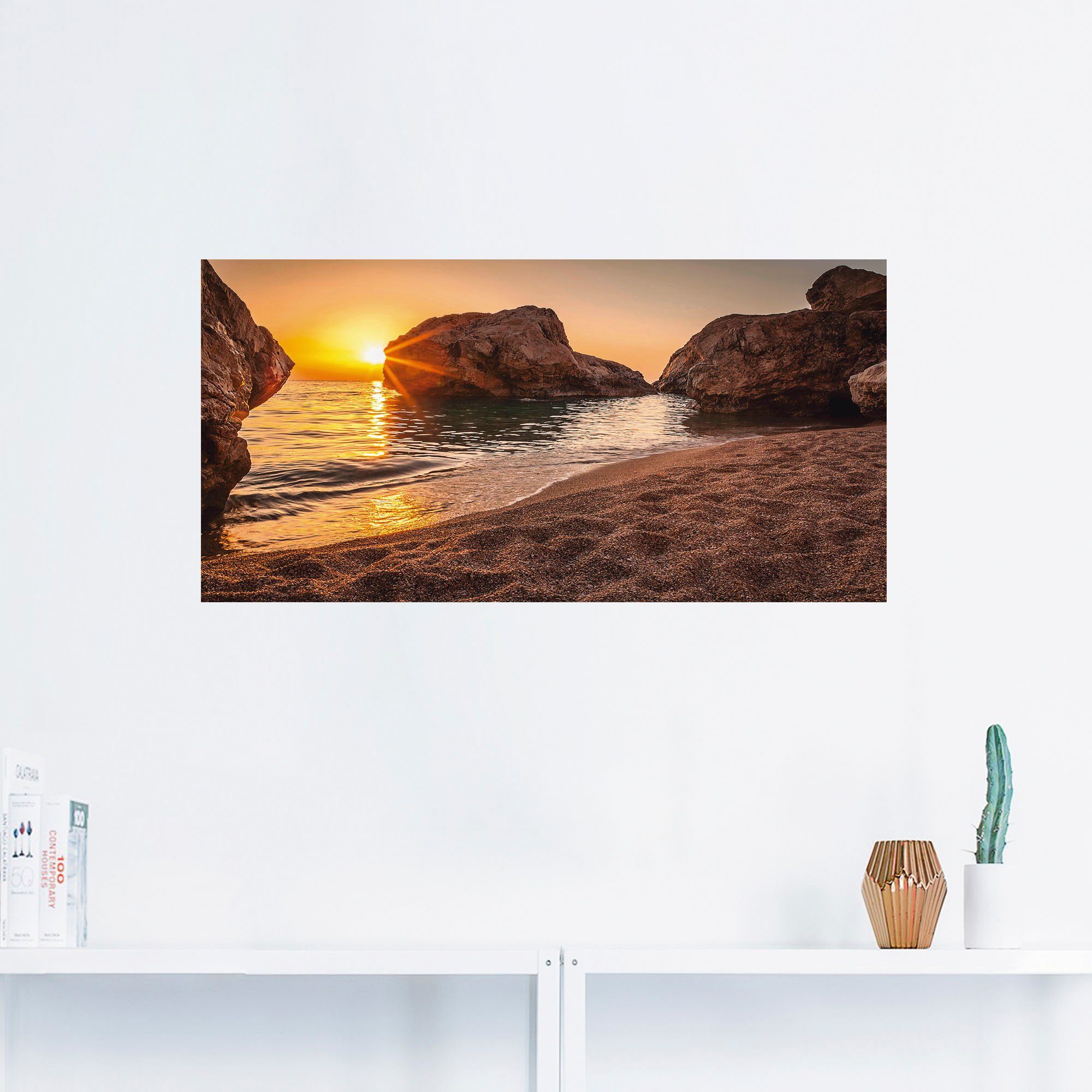 Artland Artprint Zonsondergang en strand als artprint van aluminium, artprint voor buiten, artprint op linnen, poster, muursticker