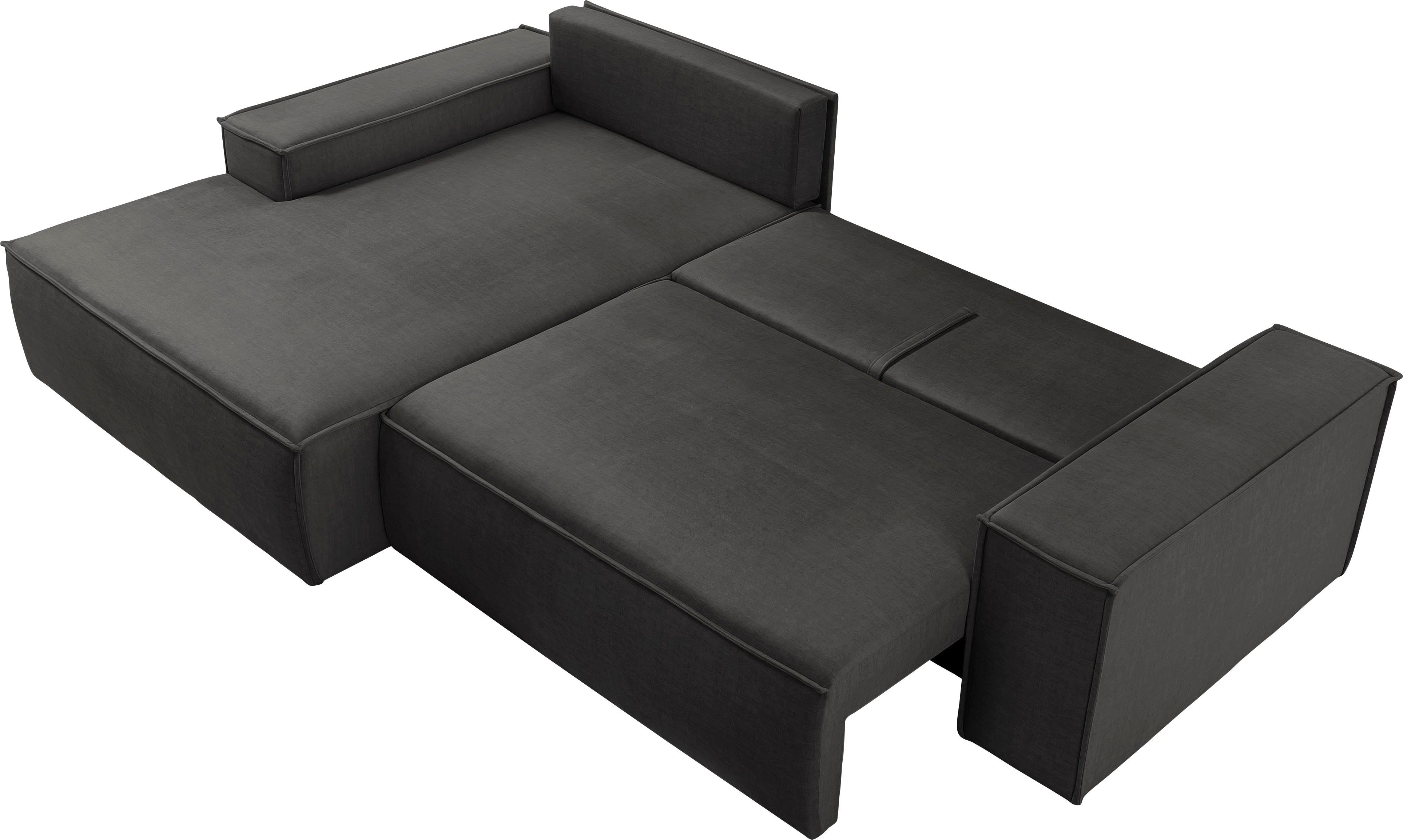 Home affaire Hoekbank SHERWOOD bedbank 267 cm, L-model, Slaapfunctie met bedlade (210x136 cm), cord, vintage, fluweel