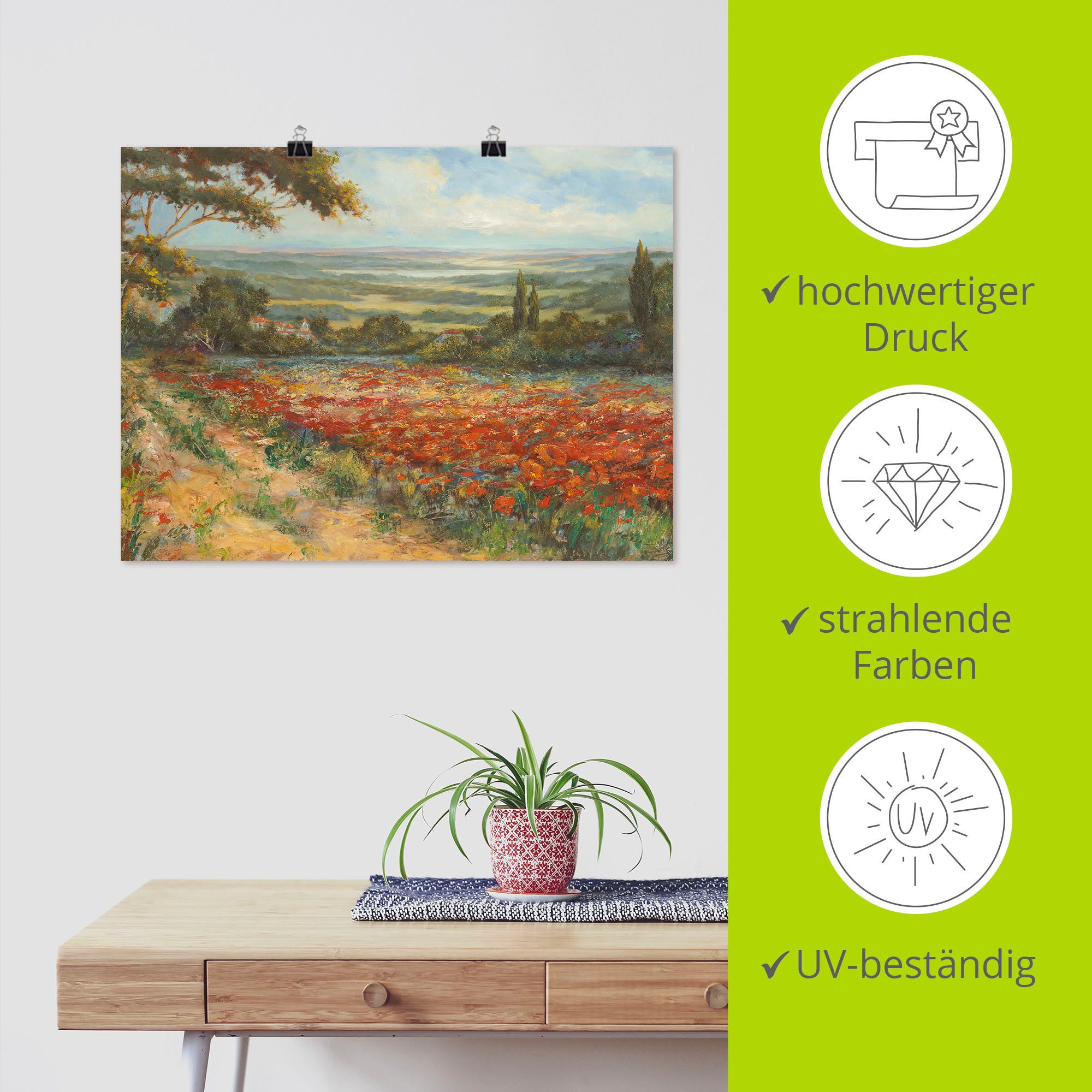 Artland Artprint Weg bij een veld klaprozen als artprint op linnen, poster in verschillende formaten maten
