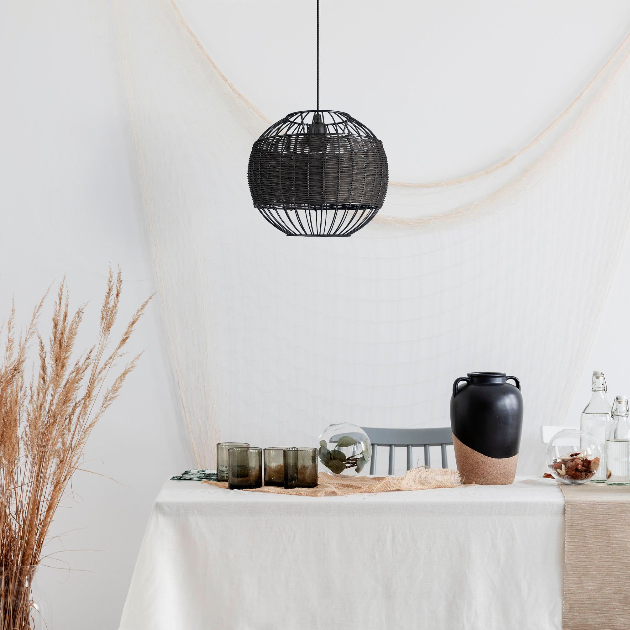 Paco Home Hanglamp PUGLO Rattan pendellamp mand lamp LED rond eettafel lamp E27 Boho