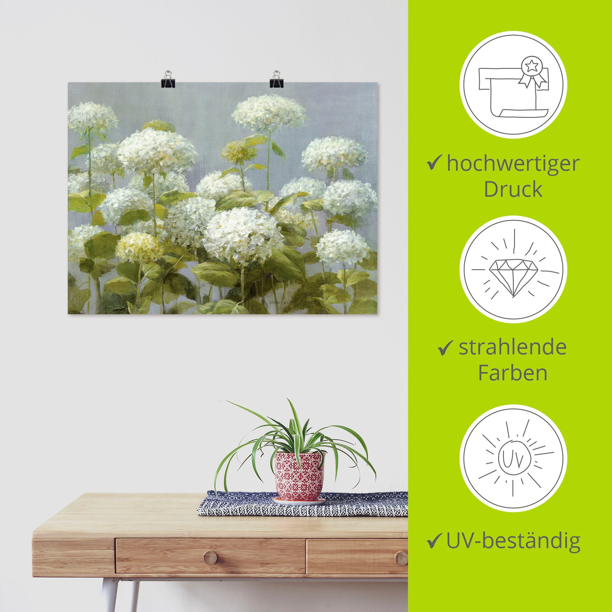 Artland Artprint Witte hortensia's tuin als artprint op linnen, poster, muursticker in verschillende maten