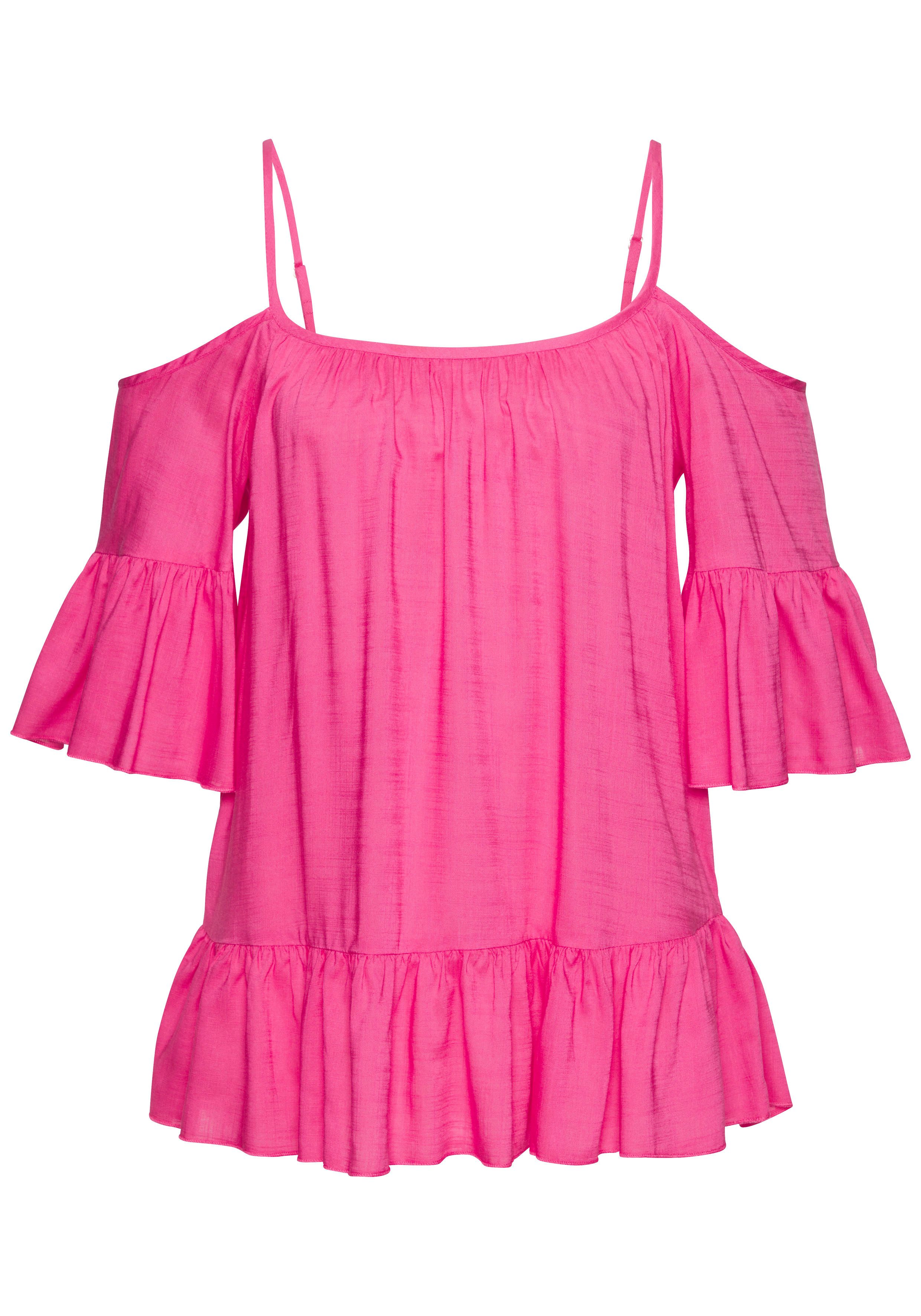 Buffalo Blouse zonder sluiting van geweven viscose damesblouse met volants korte mouw blouse