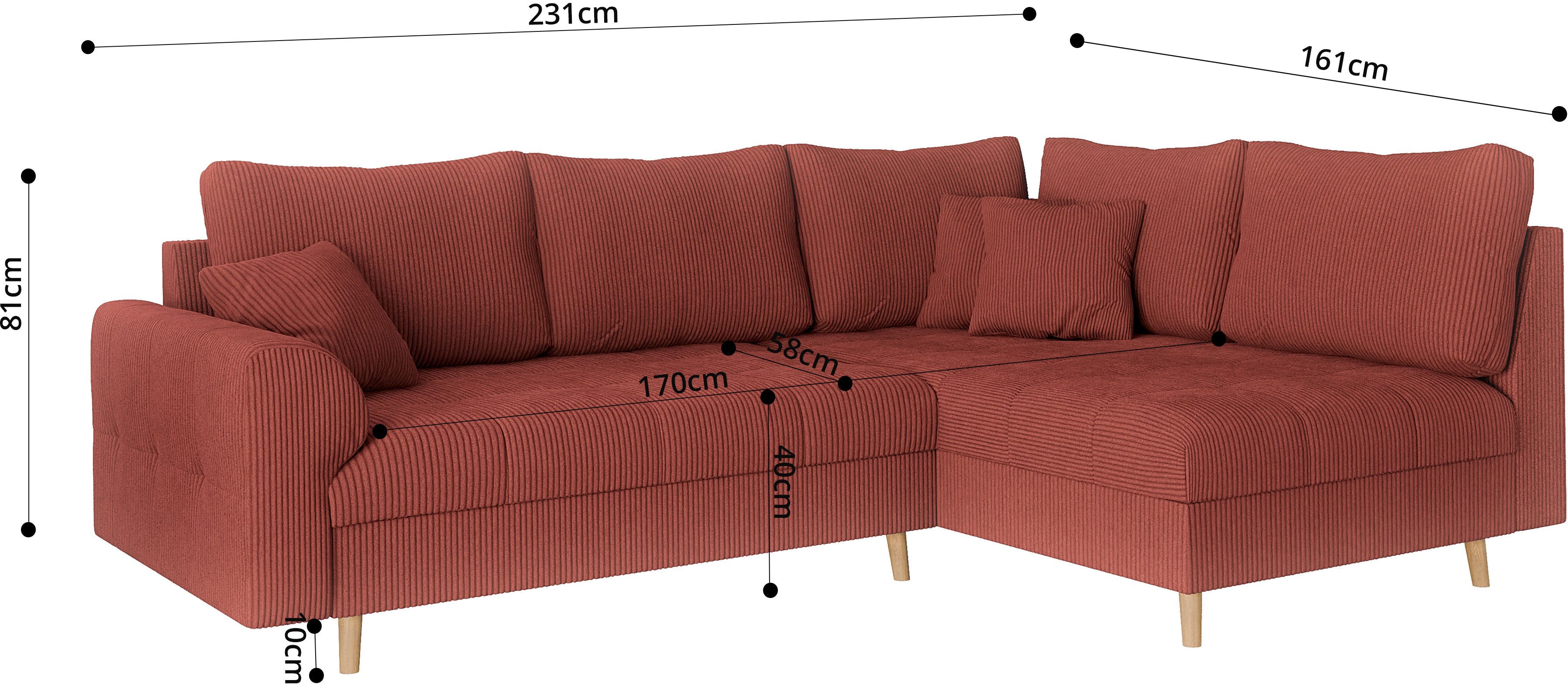 Home affaire Hoekbank CHARRE L-vorm met ottomane, afmetingen B/D/H: 231/161/81 cm fijne stiksels, losse rug- en sierkussens, ook in cord en bouclé