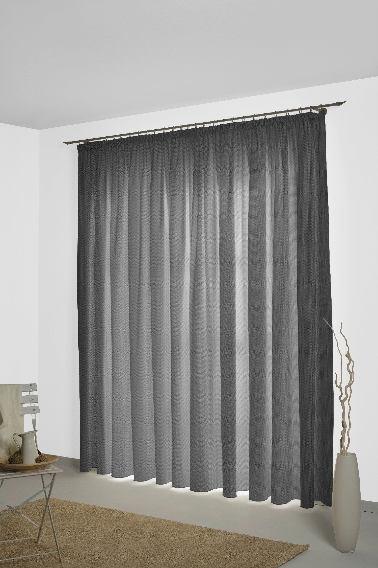 Wirth Gordijn Neveres (1 stuk) kant & klaar gordijnen maat 135 cm x 245 cm grijs